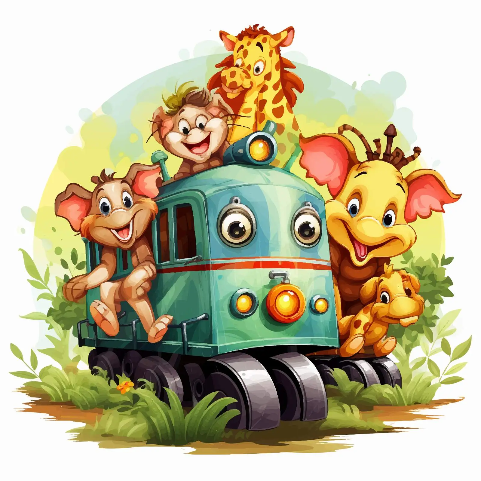 Animals on a Train Adventure Illustration — free download from Dotvec