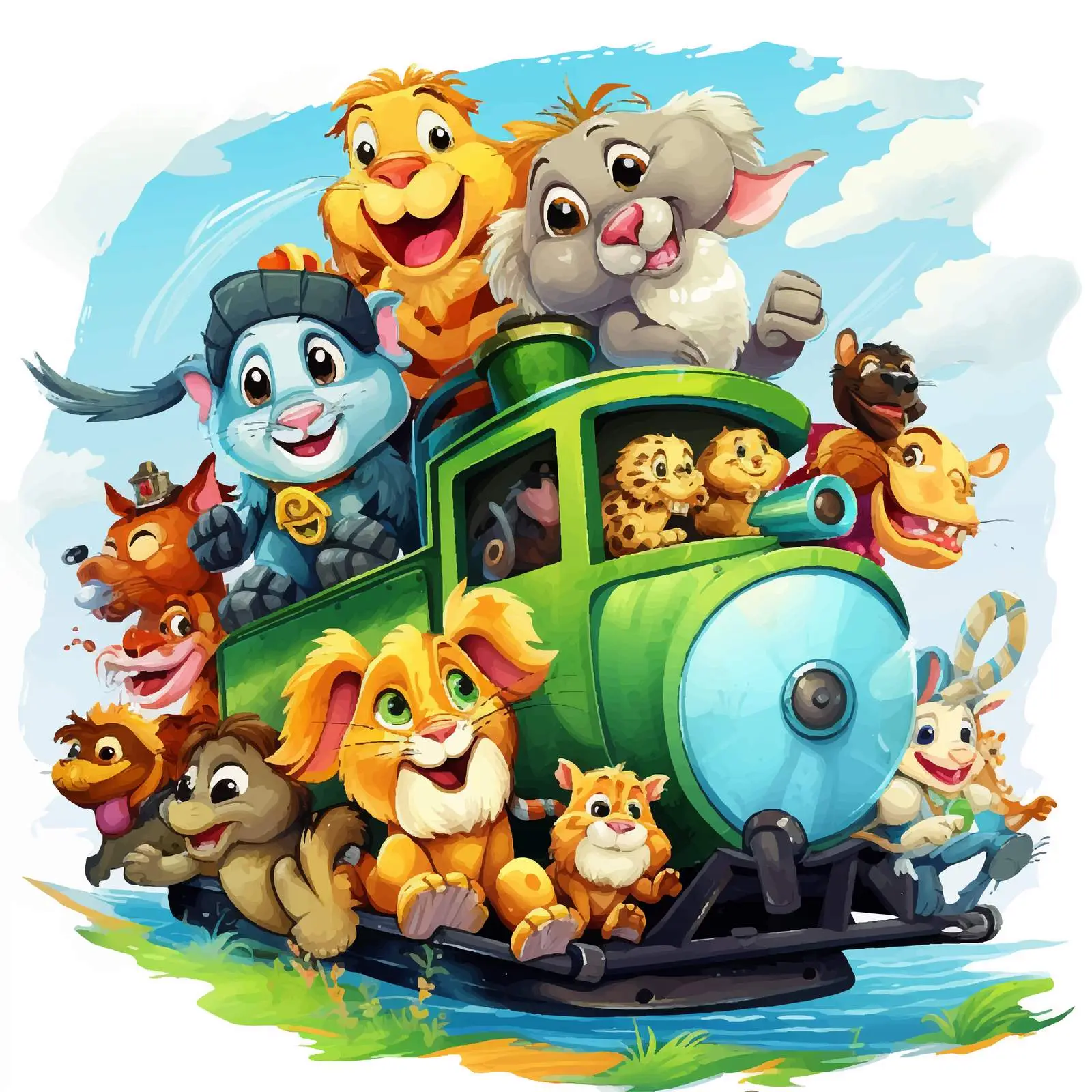 Animals on a Train Adventure Vector Illustration — free download from Dotvec