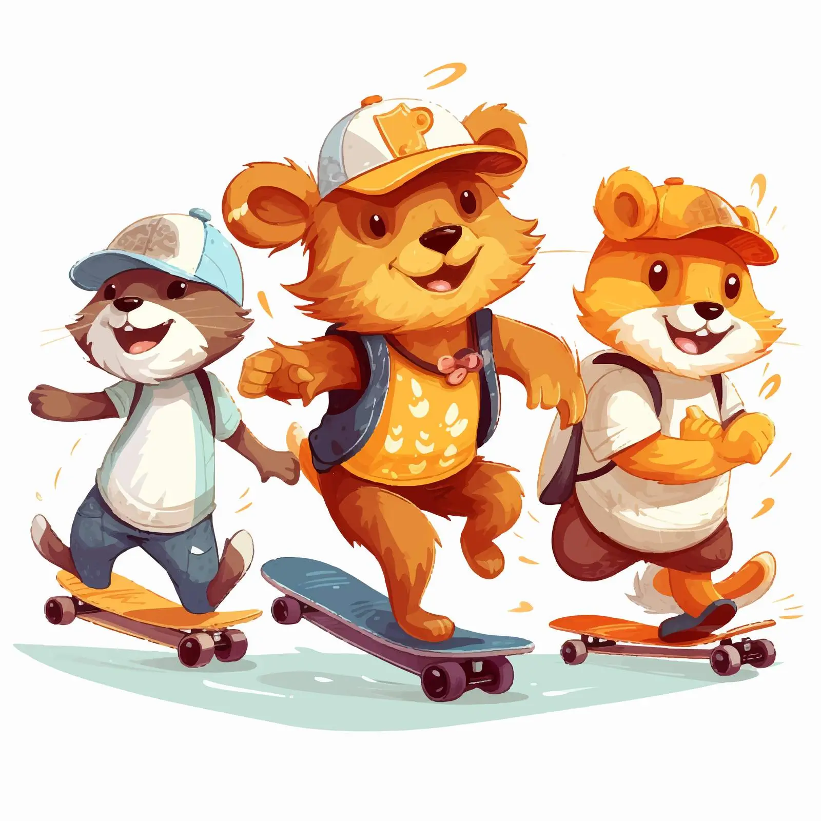 Cute Animals Skateboarding Illustration on White Background — free download from Dotvec