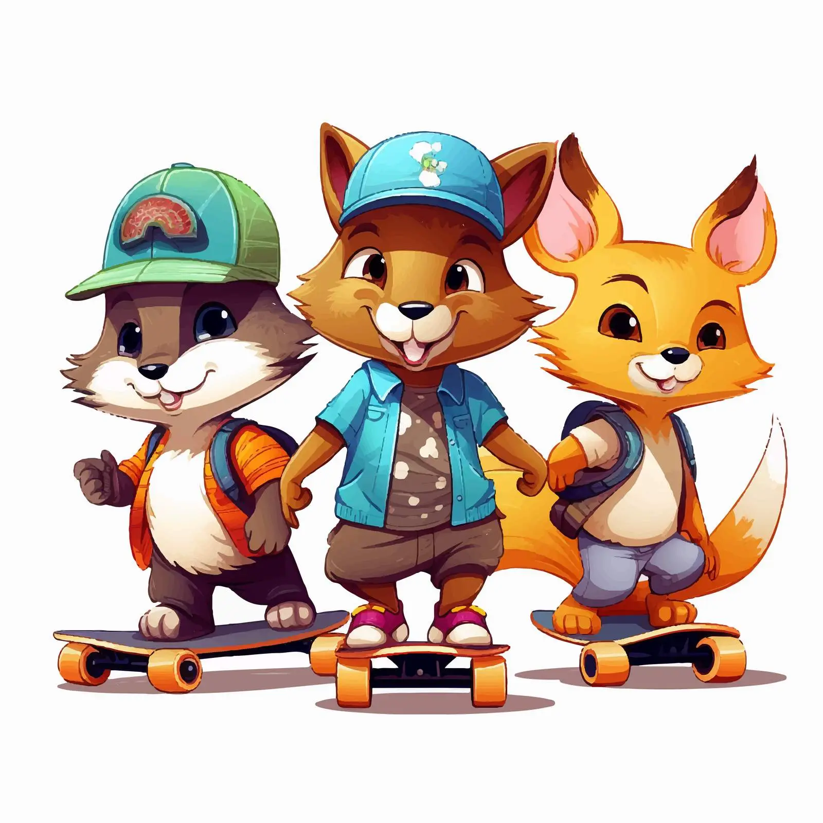 Animals Skateboarding on White Background Illustration — free download from Dotvec