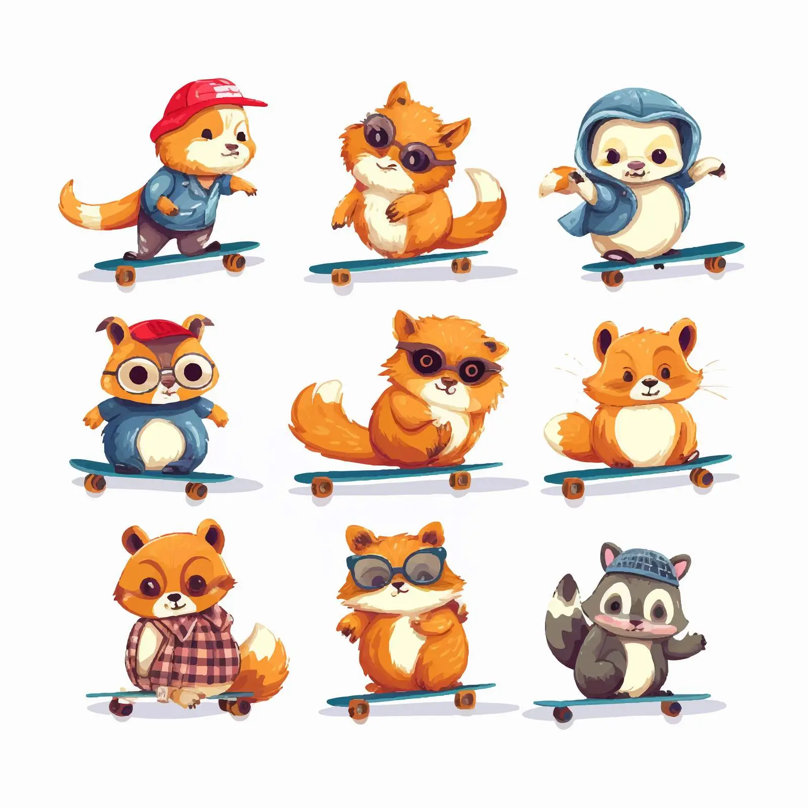 Fun Animals Skateboarding Illustration on White Background — free download from Dotvec