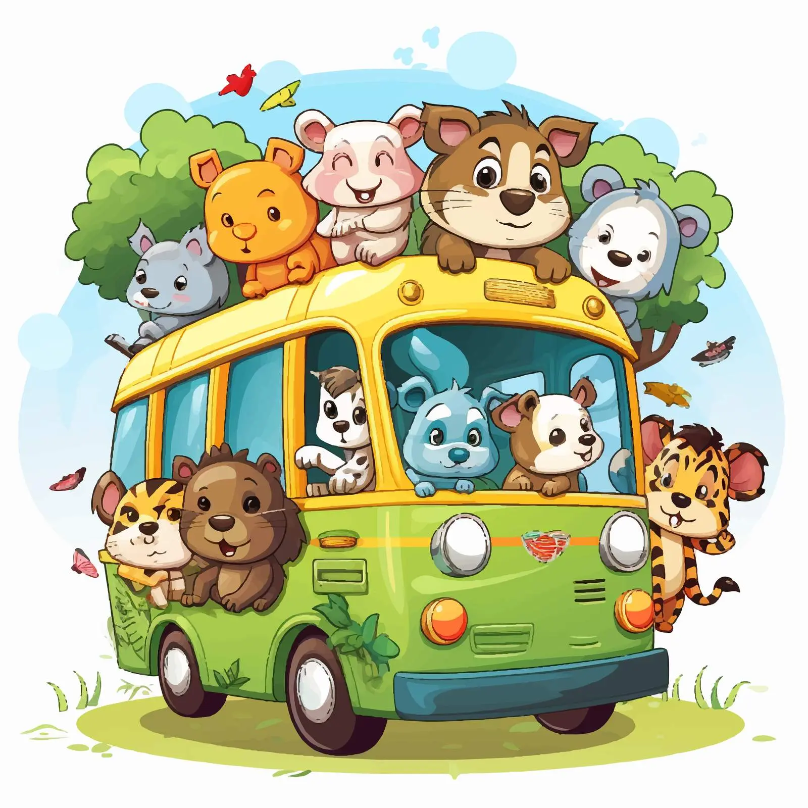 Animals on a Zoo Bus Cartoon Vector — free download from Dotvec