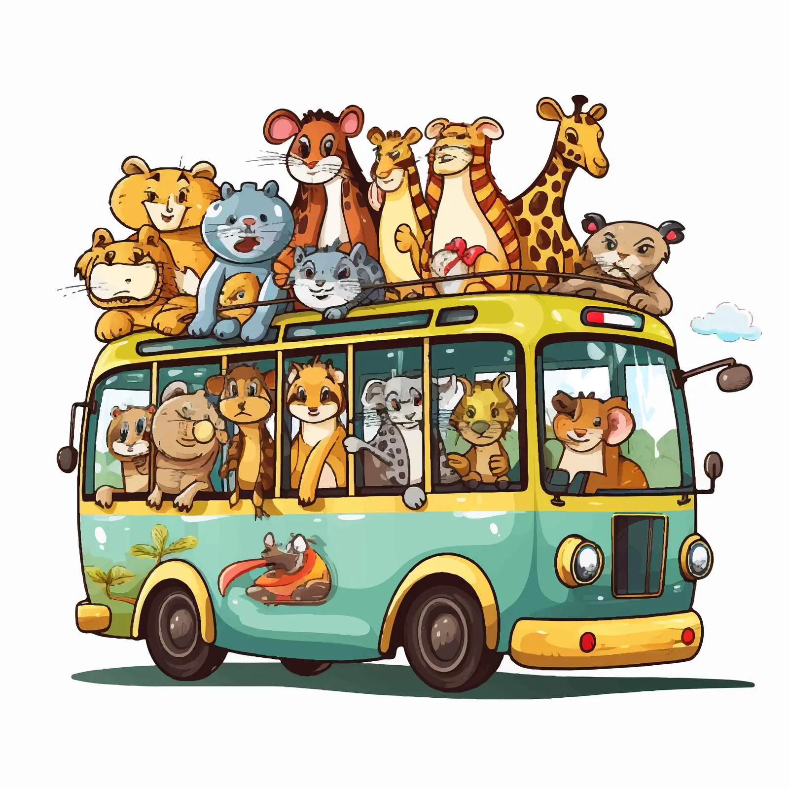 Cartoon Animals on a Zoo Bus Vector — free download from Dotvec