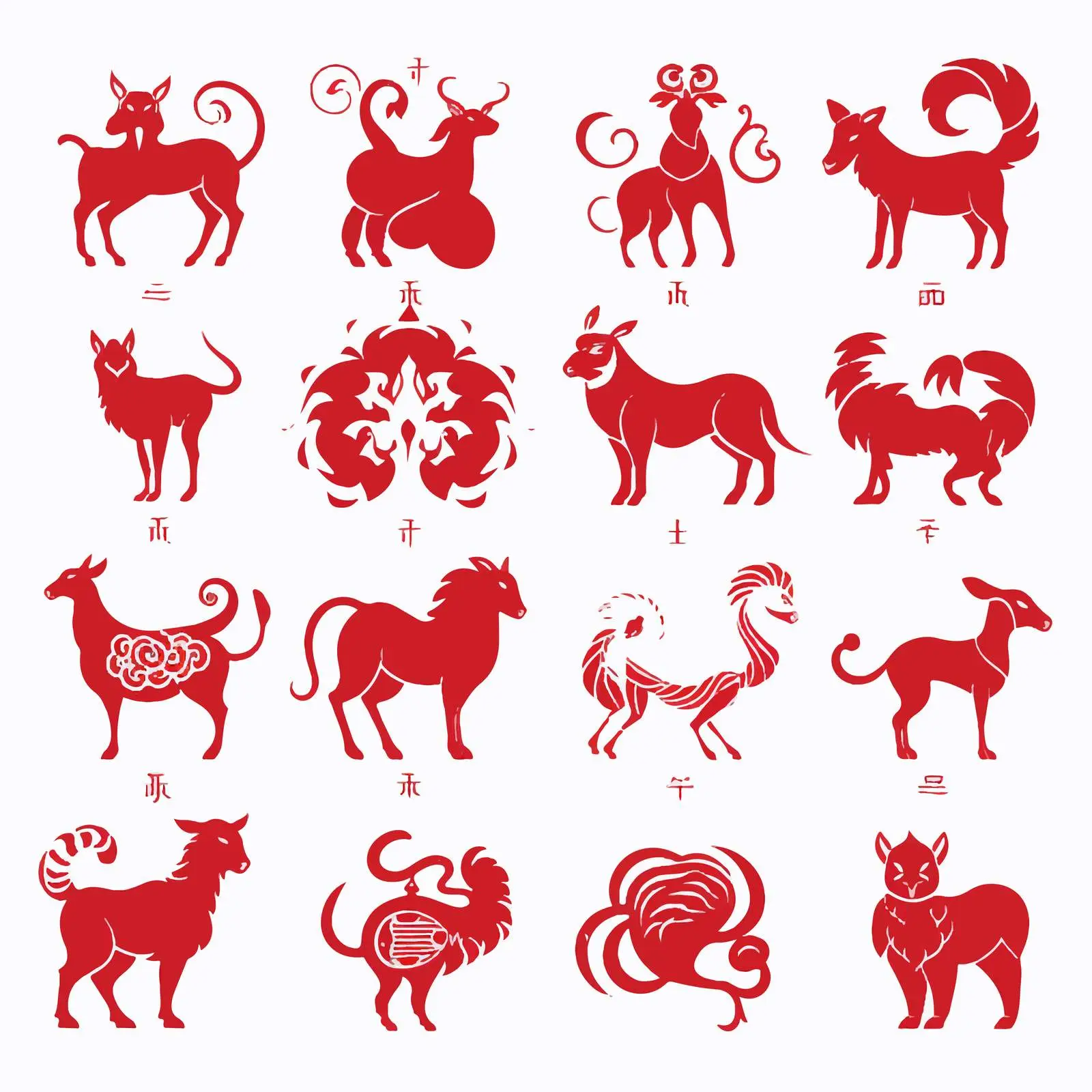 Chinese Zodiac Animal Silhouettes - 12 Signs — free download from Dotvec