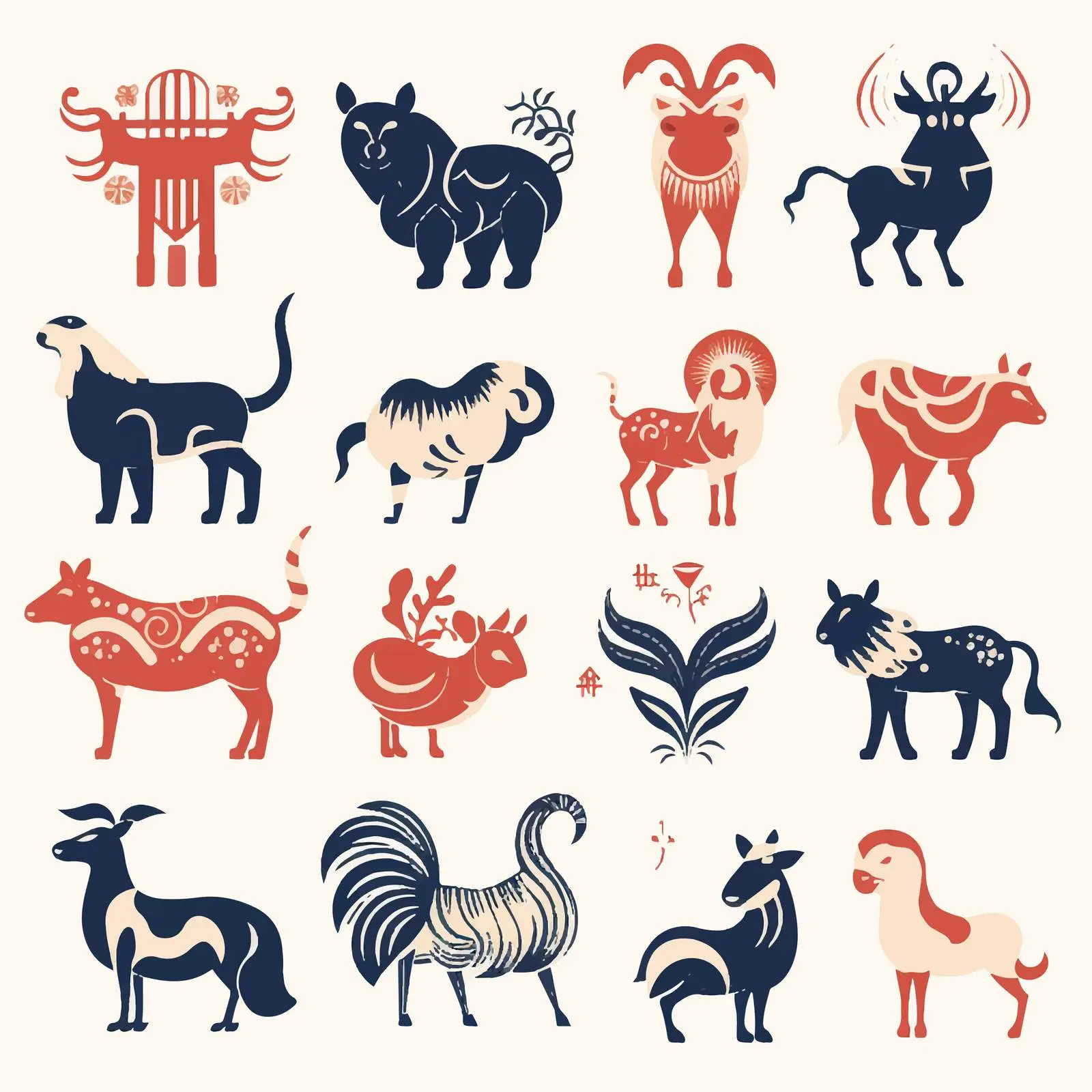 Chinese Zodiac Animals Silhouettes Vector Symbols – free chinese zodiac image from Dotvec