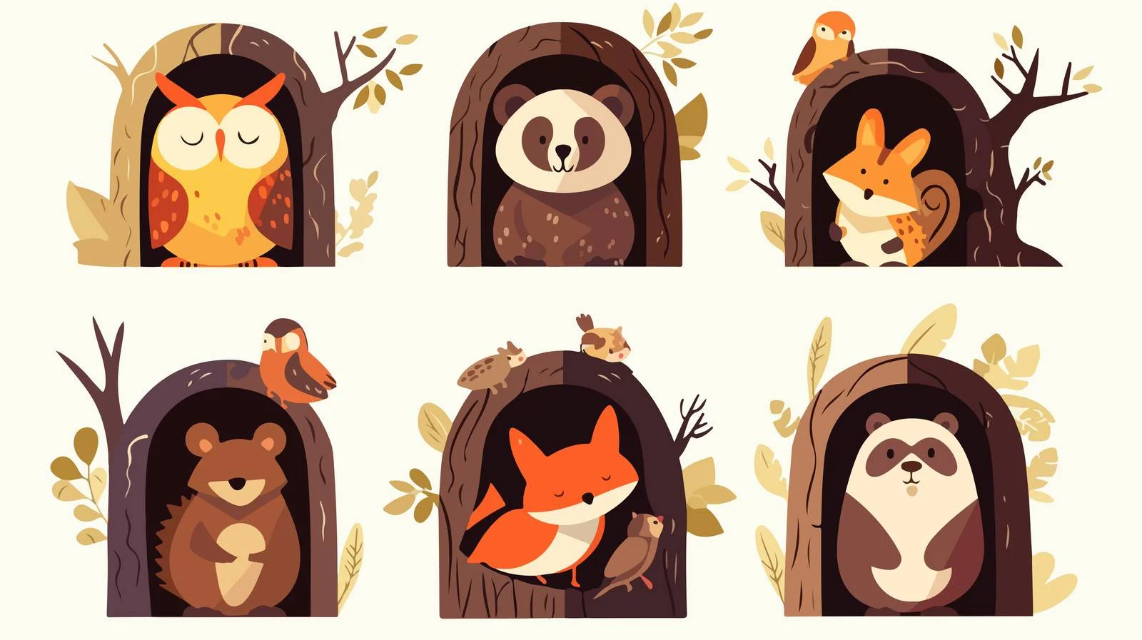 Wildlife in Tree Hollows: Squirrel and Owl — free download from Dotvec