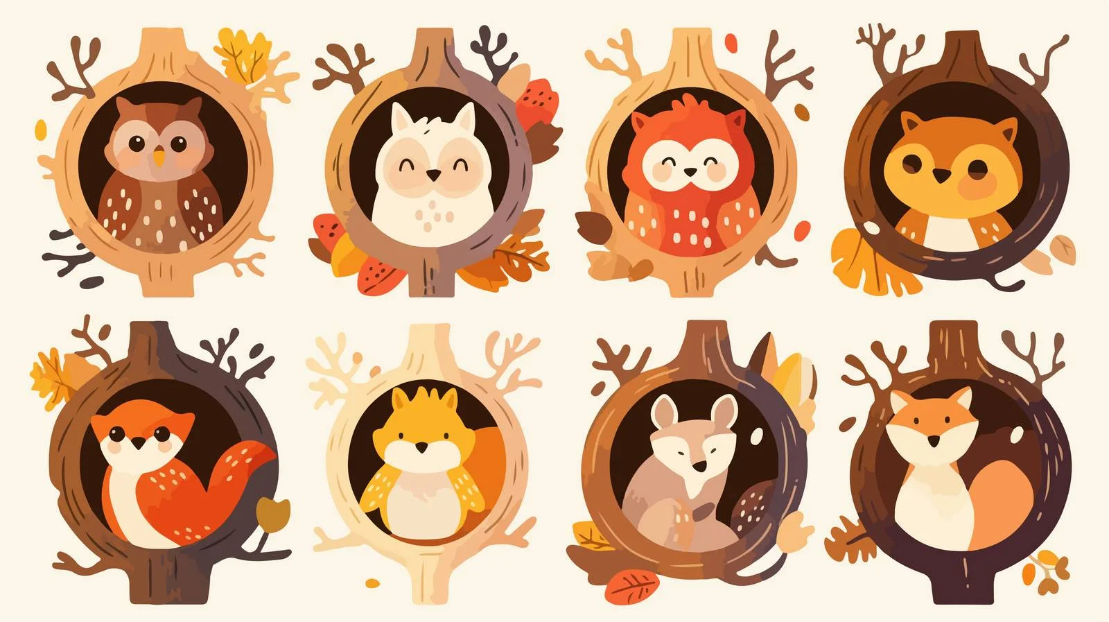 Woodland Wildlife in Tree Hollows — free download from Dotvec