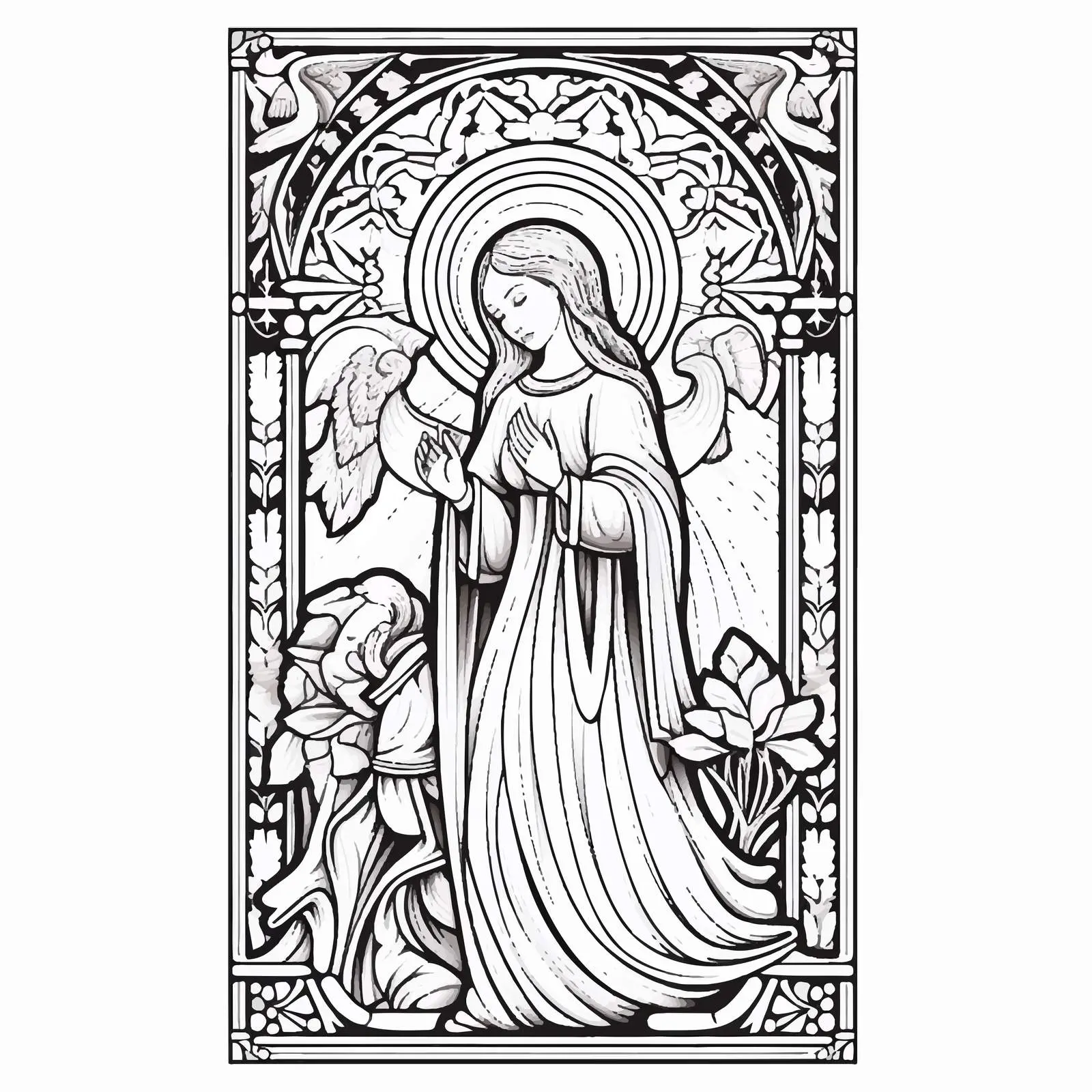 Annunciation to the Blessed Virgin Mary Coloring Page — free download from Dotvec
