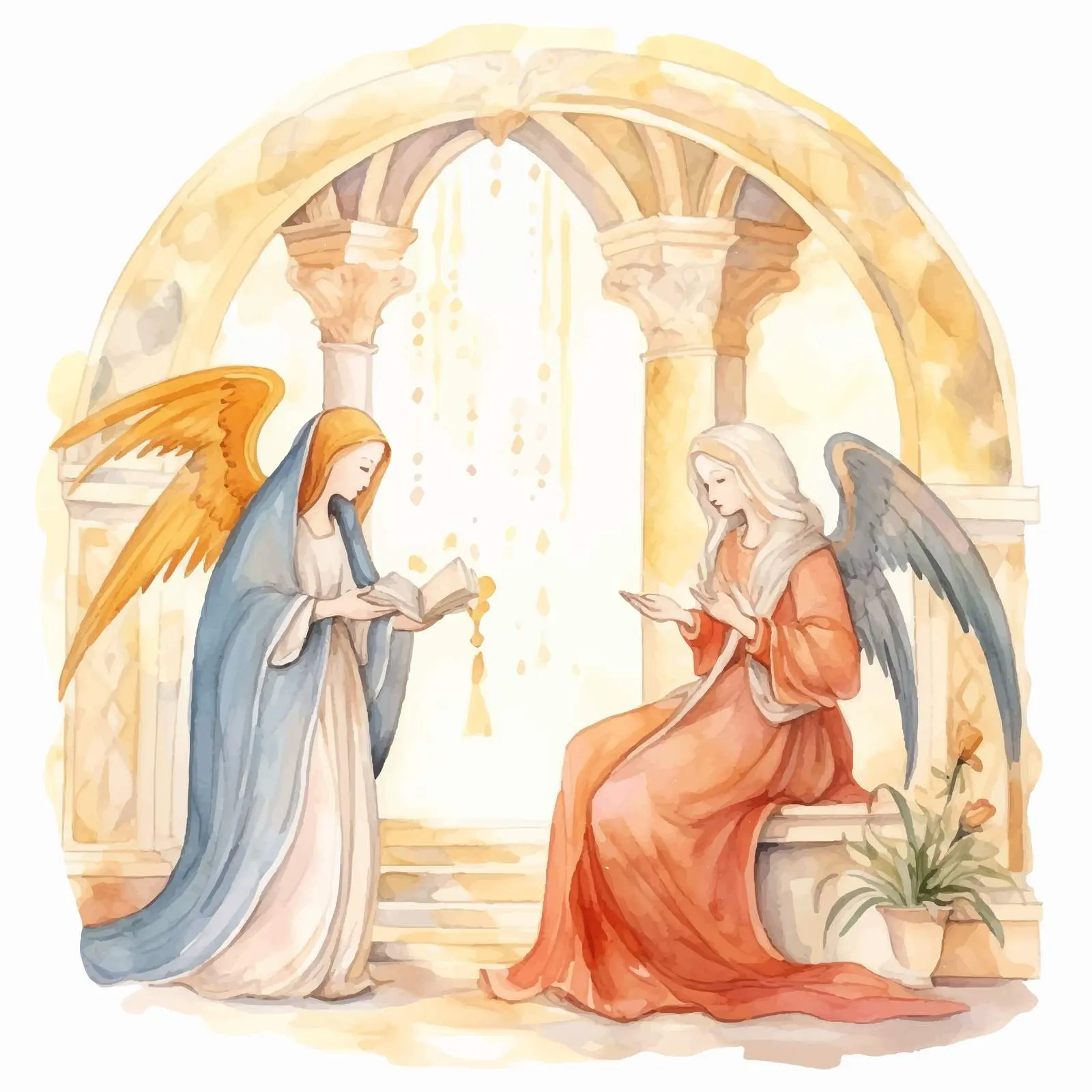 Annunciation to the Blessed Virgin Mary Watercolor – free christian traditions image from Dotvec