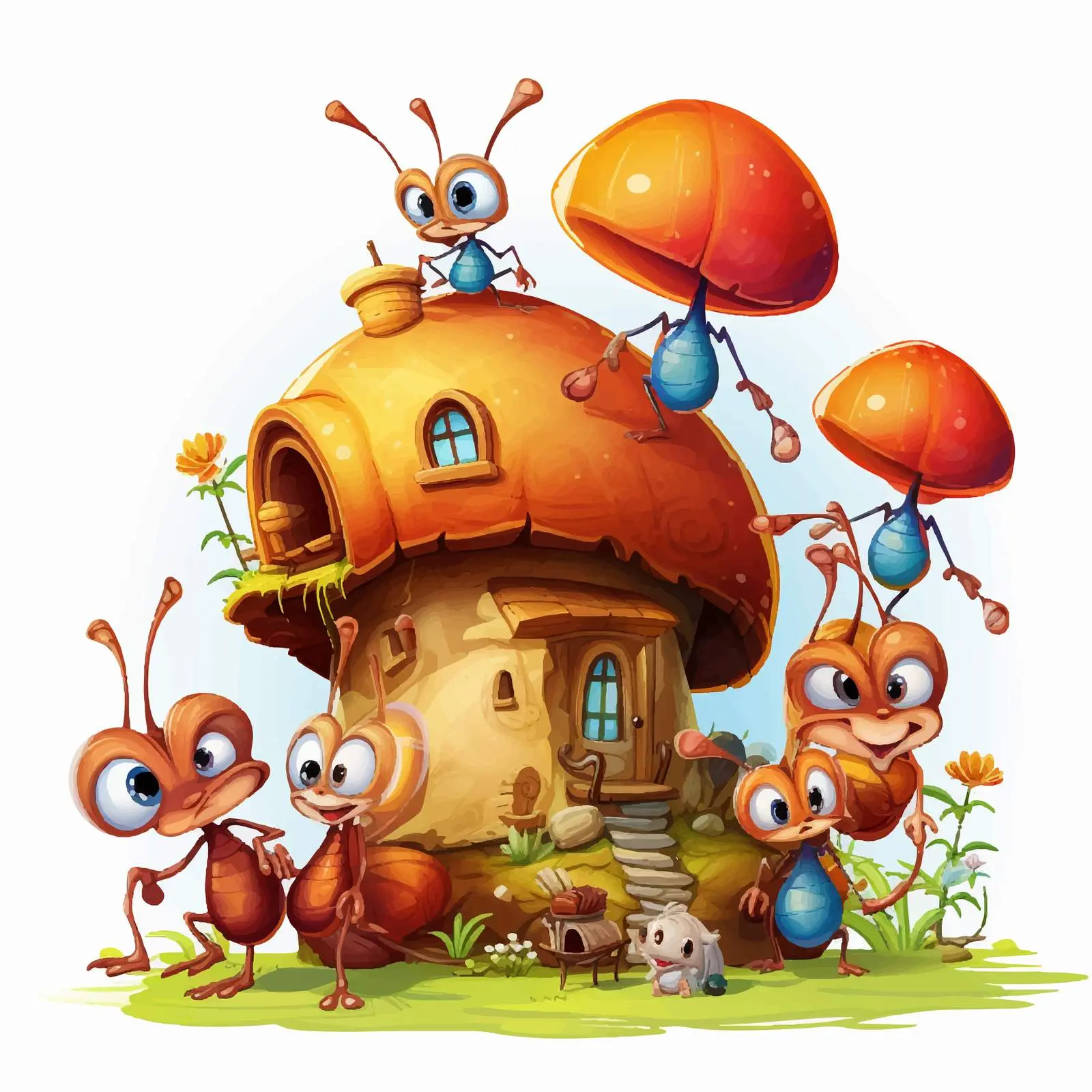 Whimsical Ant Family at Home Illustration — free download from Dotvec