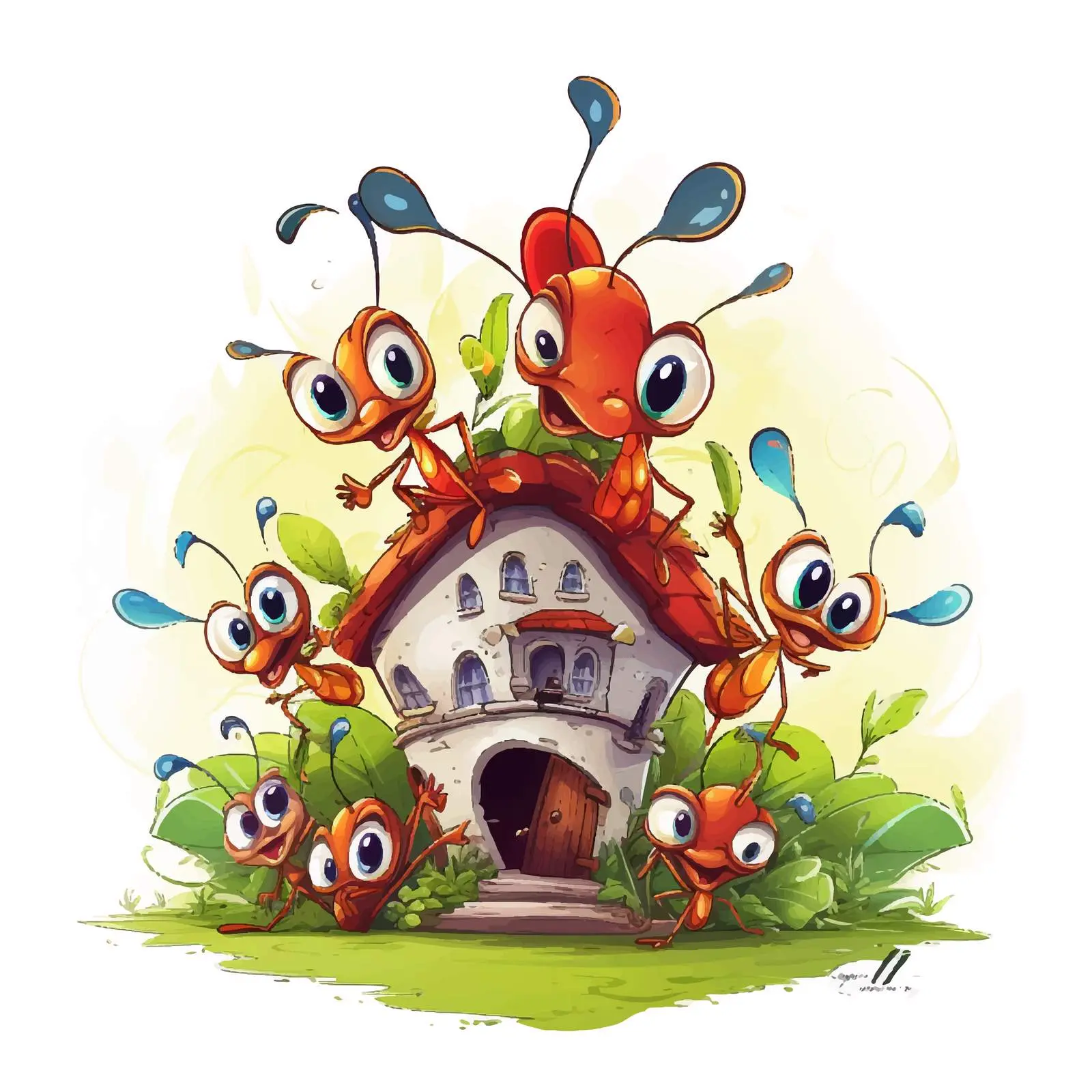 Ant Family at Home Cartoon Illustration — free download from Dotvec