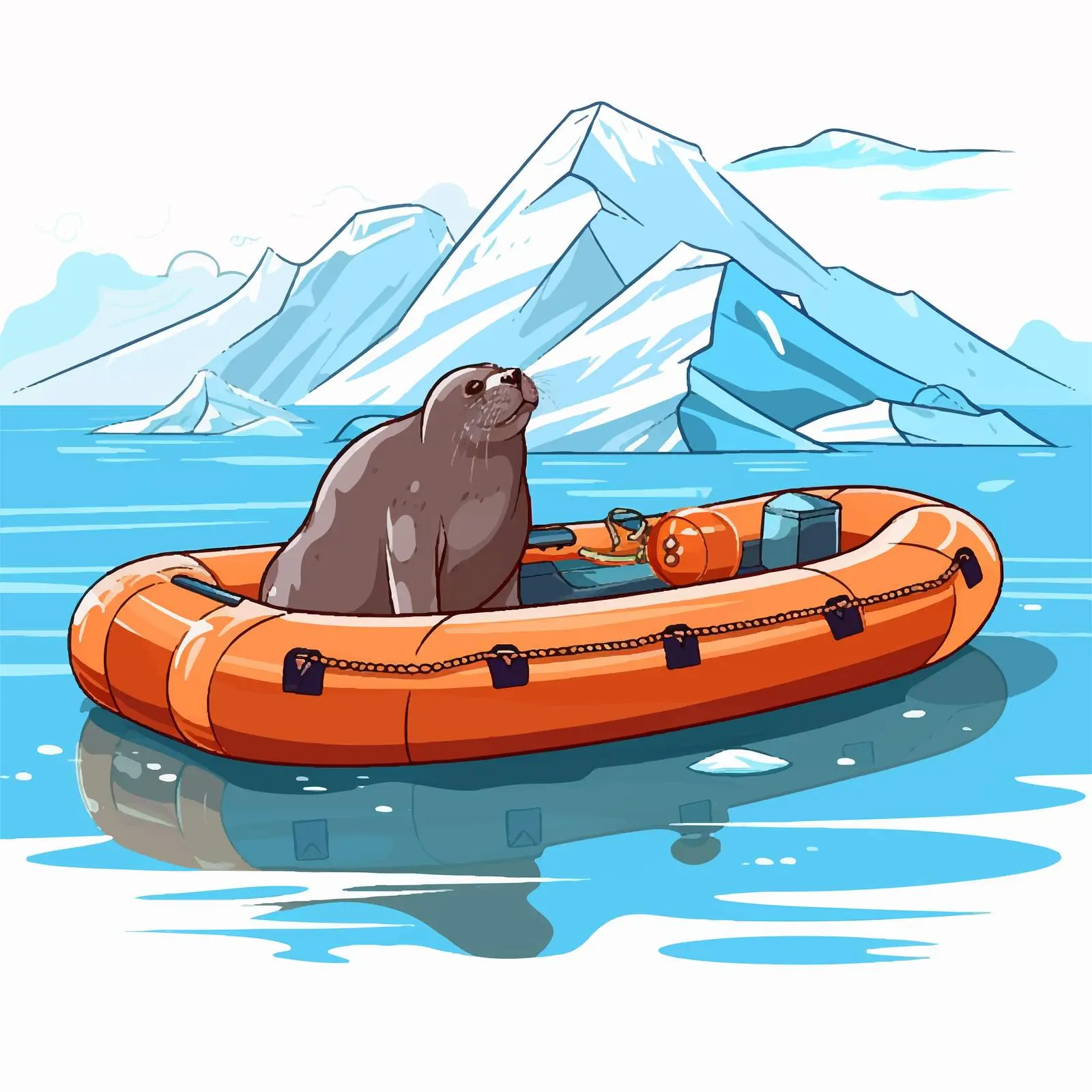 Antarctica Landscape with Seal in Inflatable Boat — free download from Dotvec