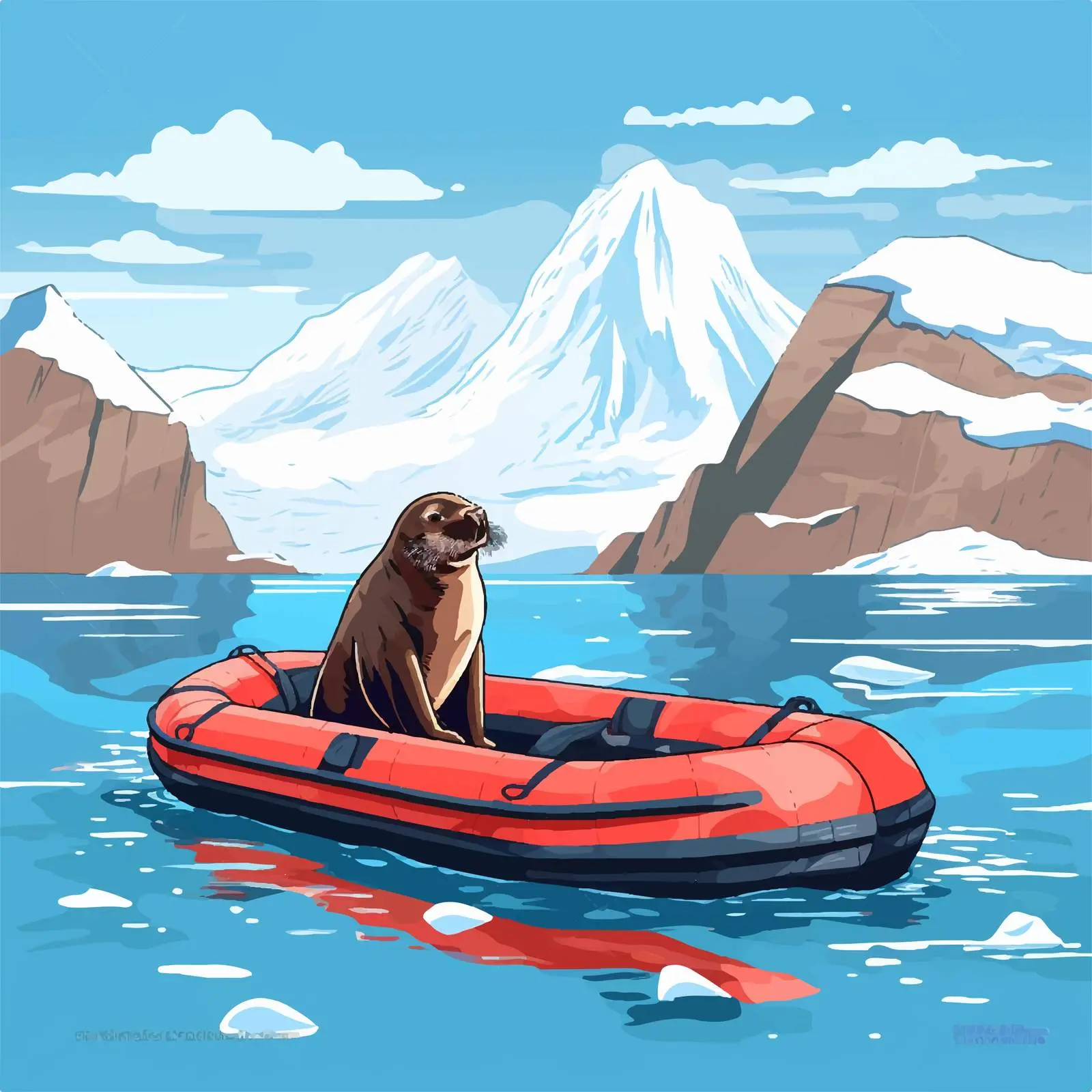 Antarctic Landscape with Seal in Inflatable Boat – free pole image from Dotvec