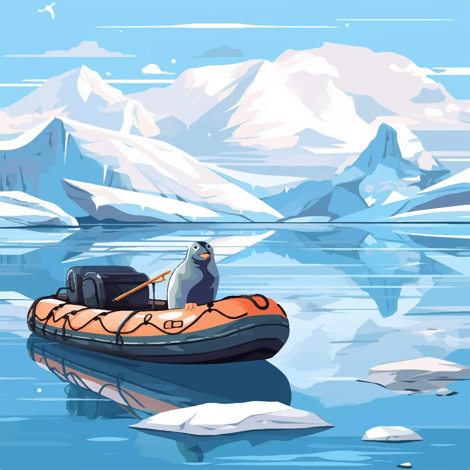 Antarctica Landscape with Seal in Inflatable Boat — free download from Dotvec