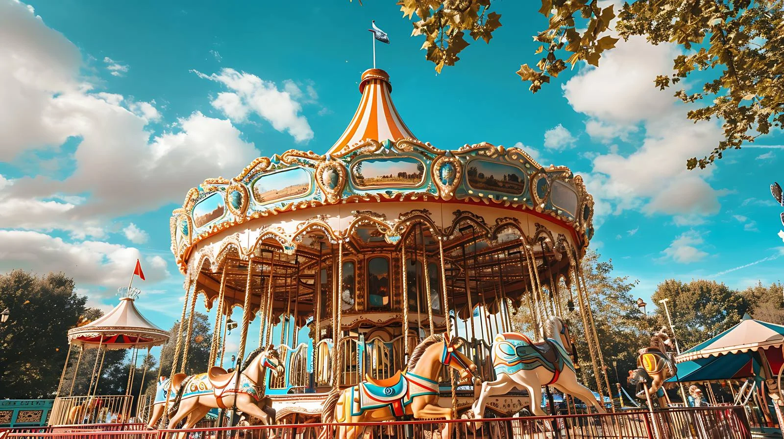 Vintage Carousel in Amusement Park — free download from Dotvec