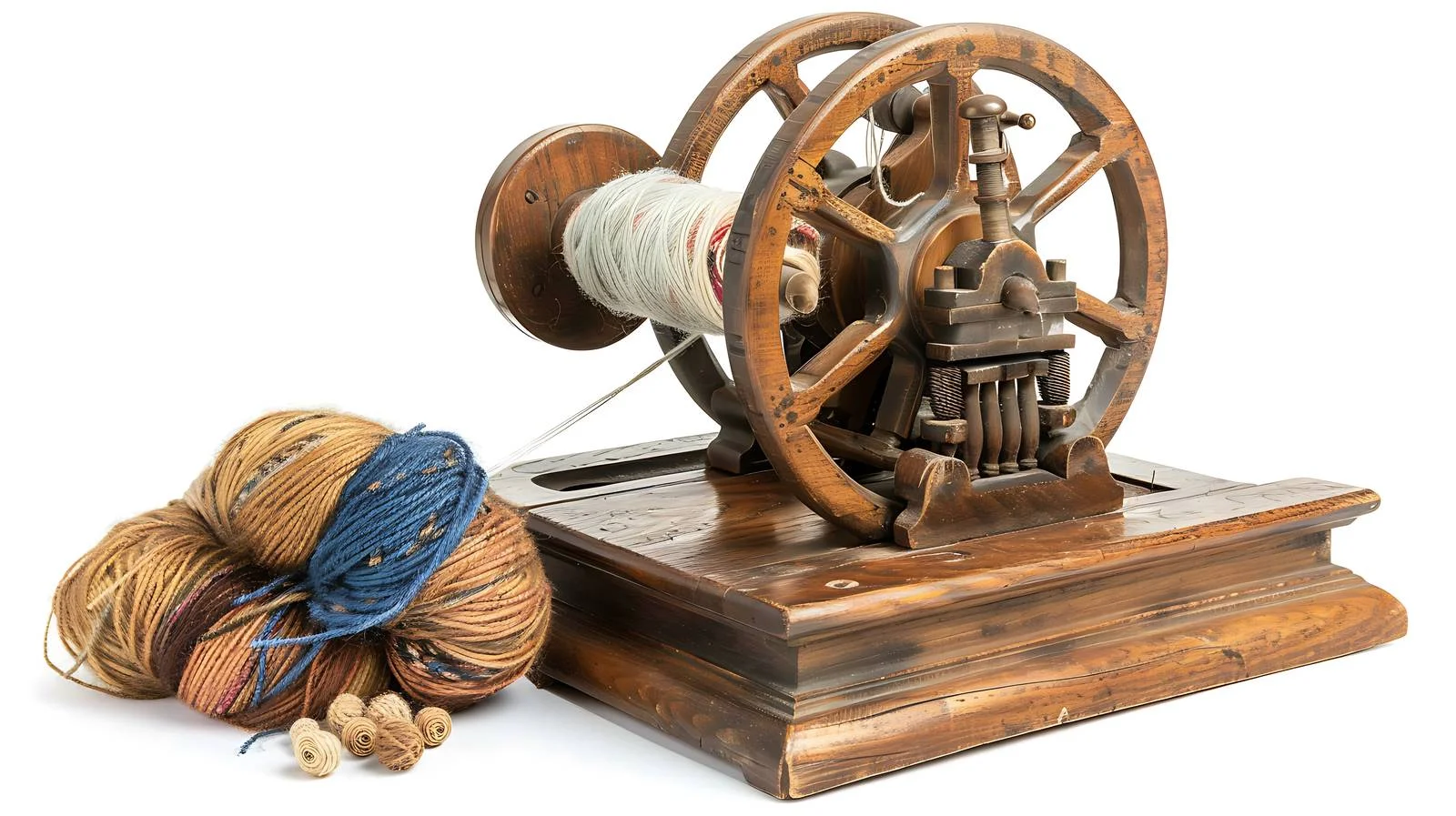 Vintage Spinning Wheel with Yarn Isolated — free download from Dotvec