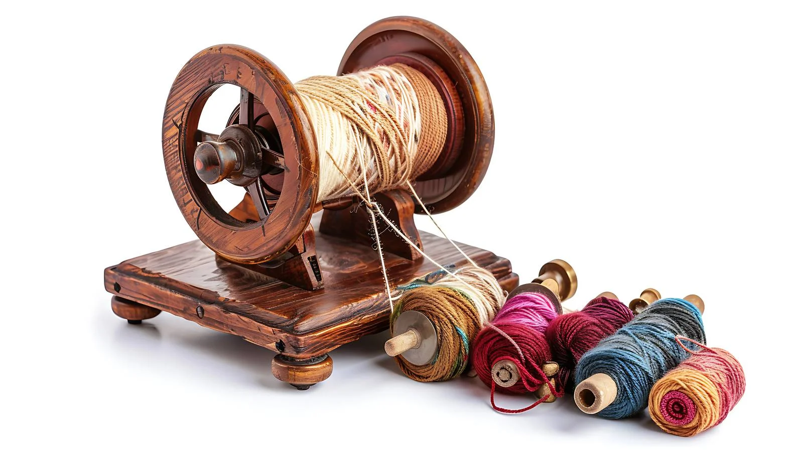 Vintage Spinning Wheel with Yarn and Bobbins — free download from Dotvec