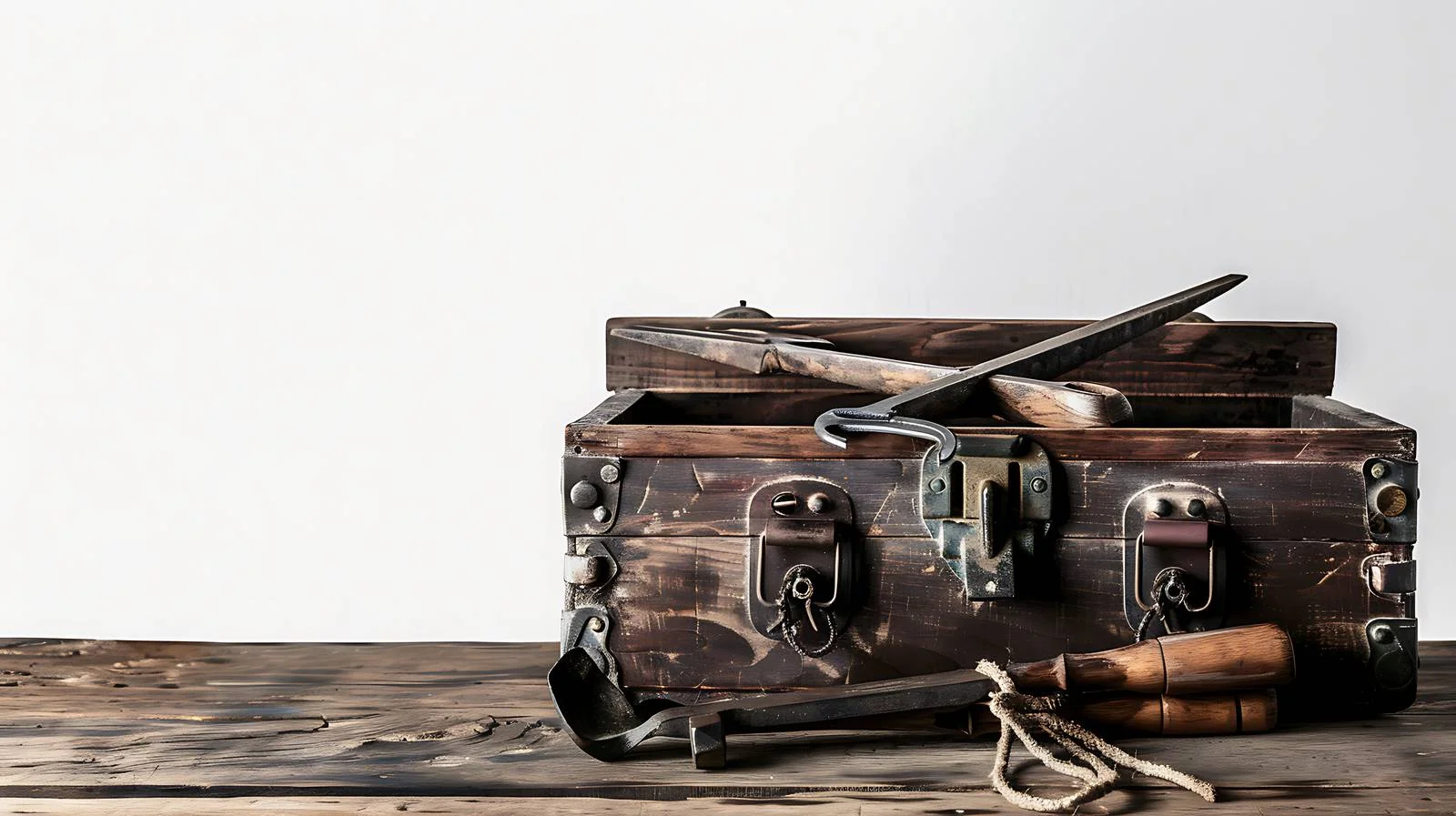 Vintage Tools and Toolbox on Dark Wooden Surface — free download from Dotvec
