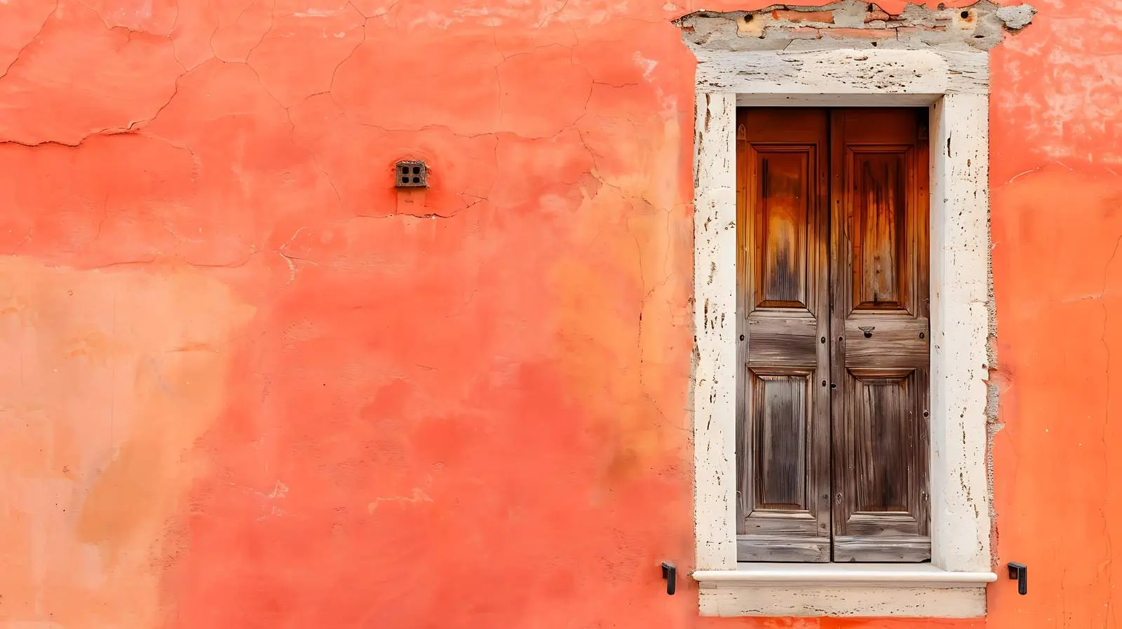 Antique Wooden Window and Door on Coral Background – free retro image from Dotvec