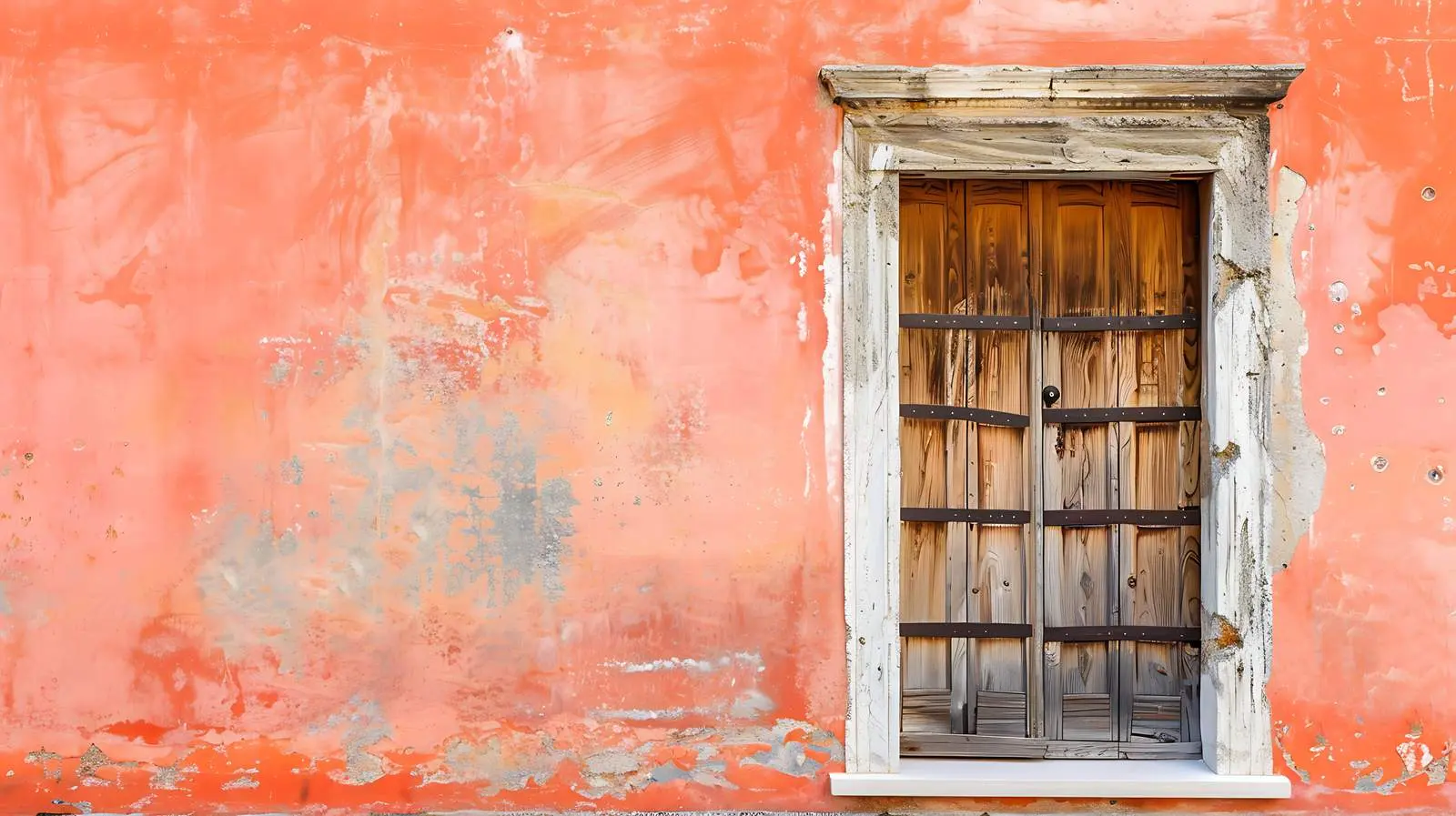 Antique Wooden Window and Door on Coral Background – free window image from Dotvec