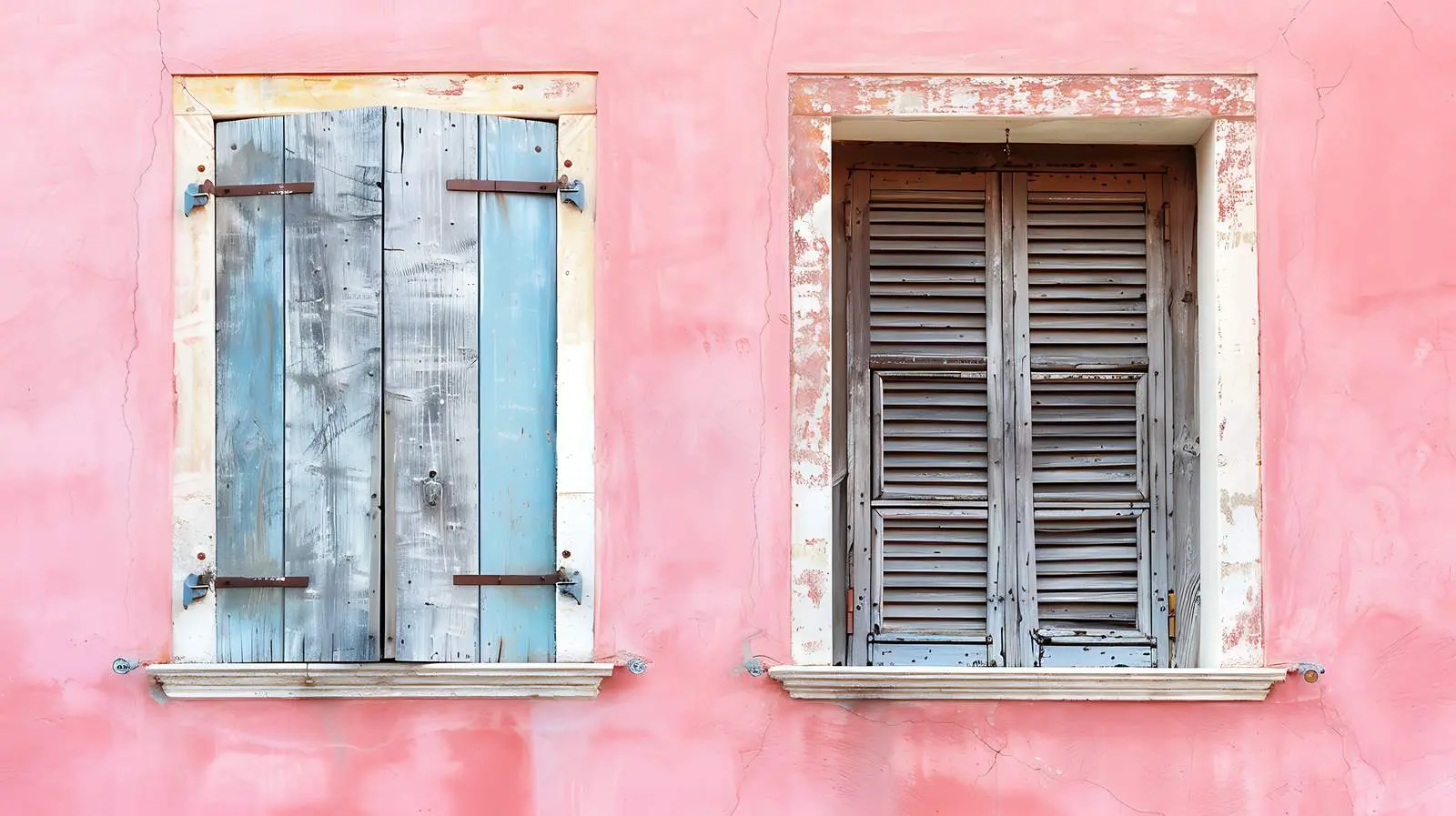 Antique Wooden Window with Shutters on Pink Wall — free download from Dotvec
