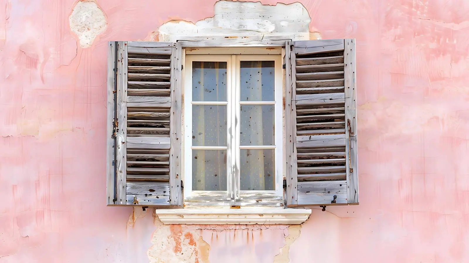 Antique Wooden Window with Shutters on Pink Wall — free download from Dotvec