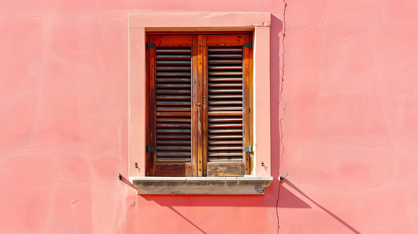Antique Wooden Window with Shutters on Pink Wall — free download from Dotvec