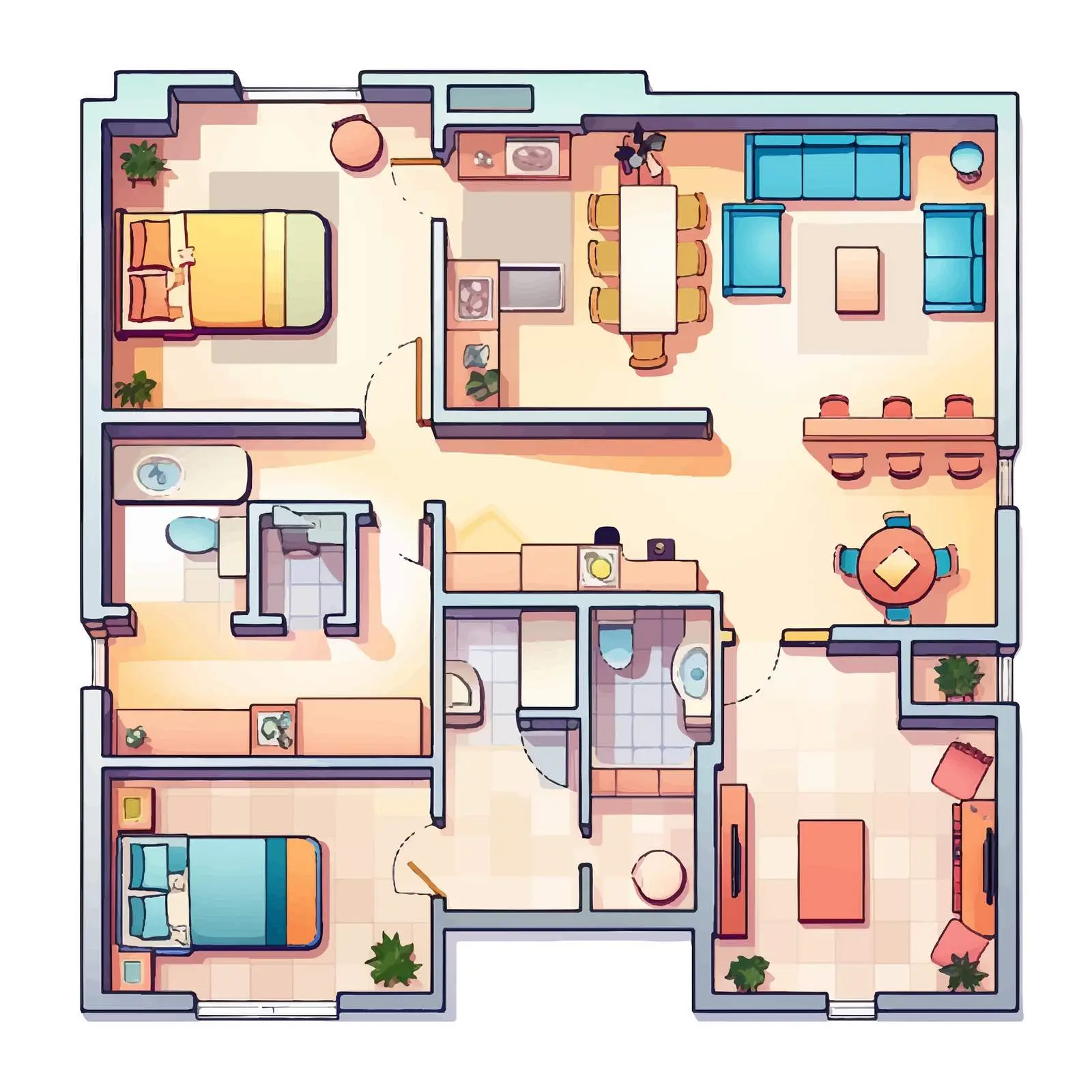 Modern Apartment Interior Floor Plan Design — free download from Dotvec