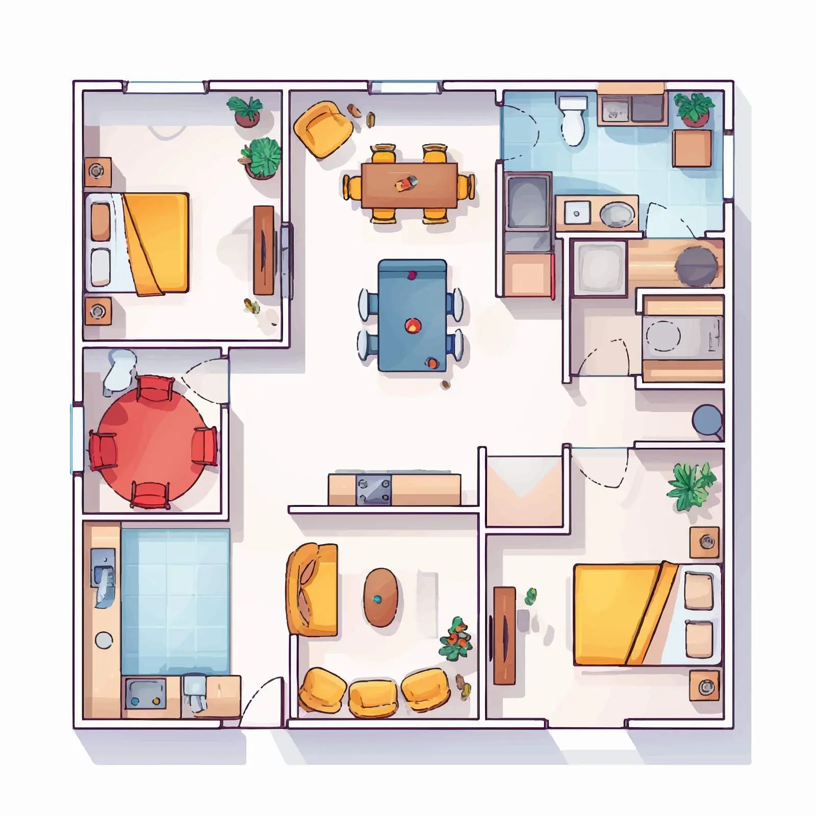 Outlined Apartment Interior Floor Plan Design — free download from Dotvec
