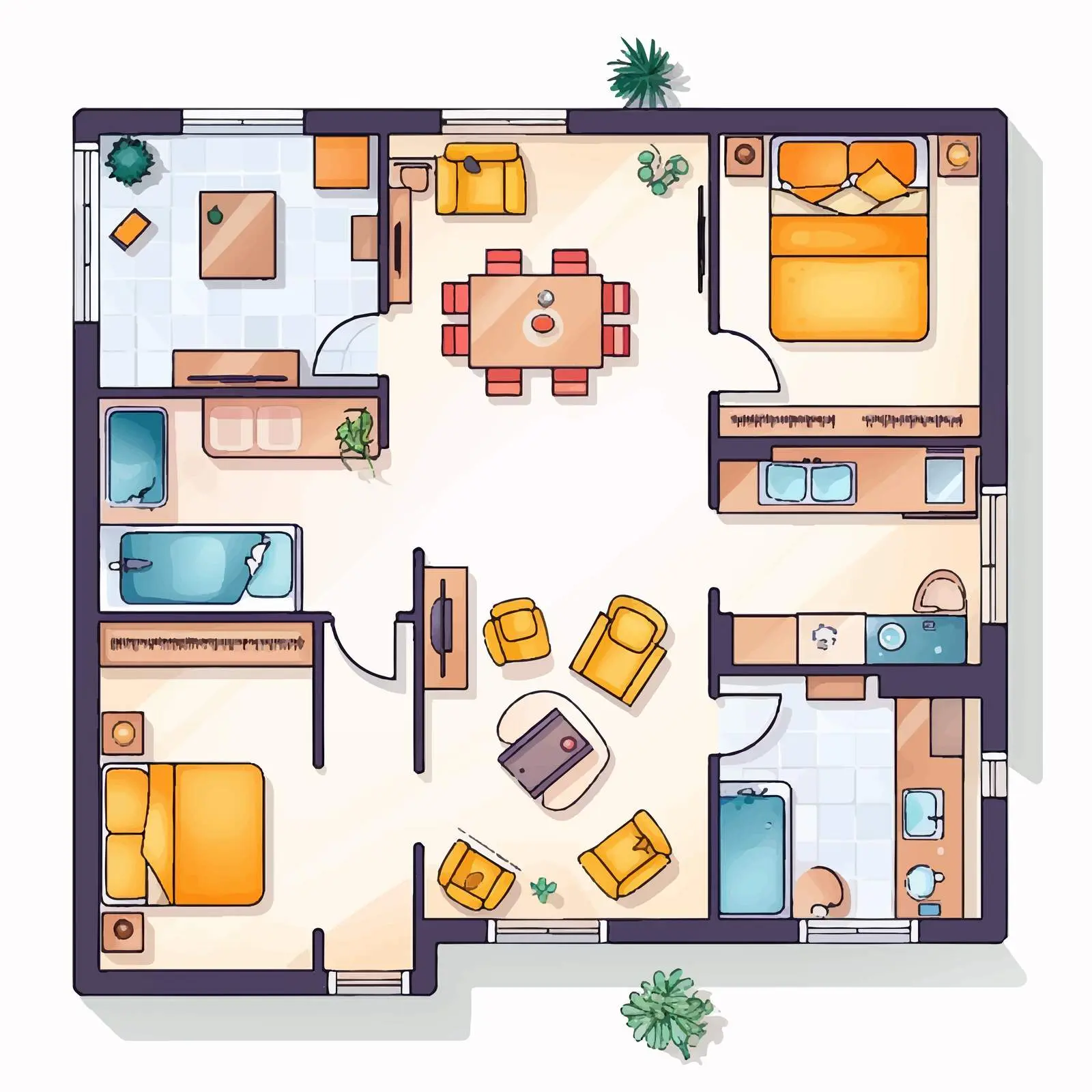 Modern Apartment Interior Floor Plan Design — free download from Dotvec