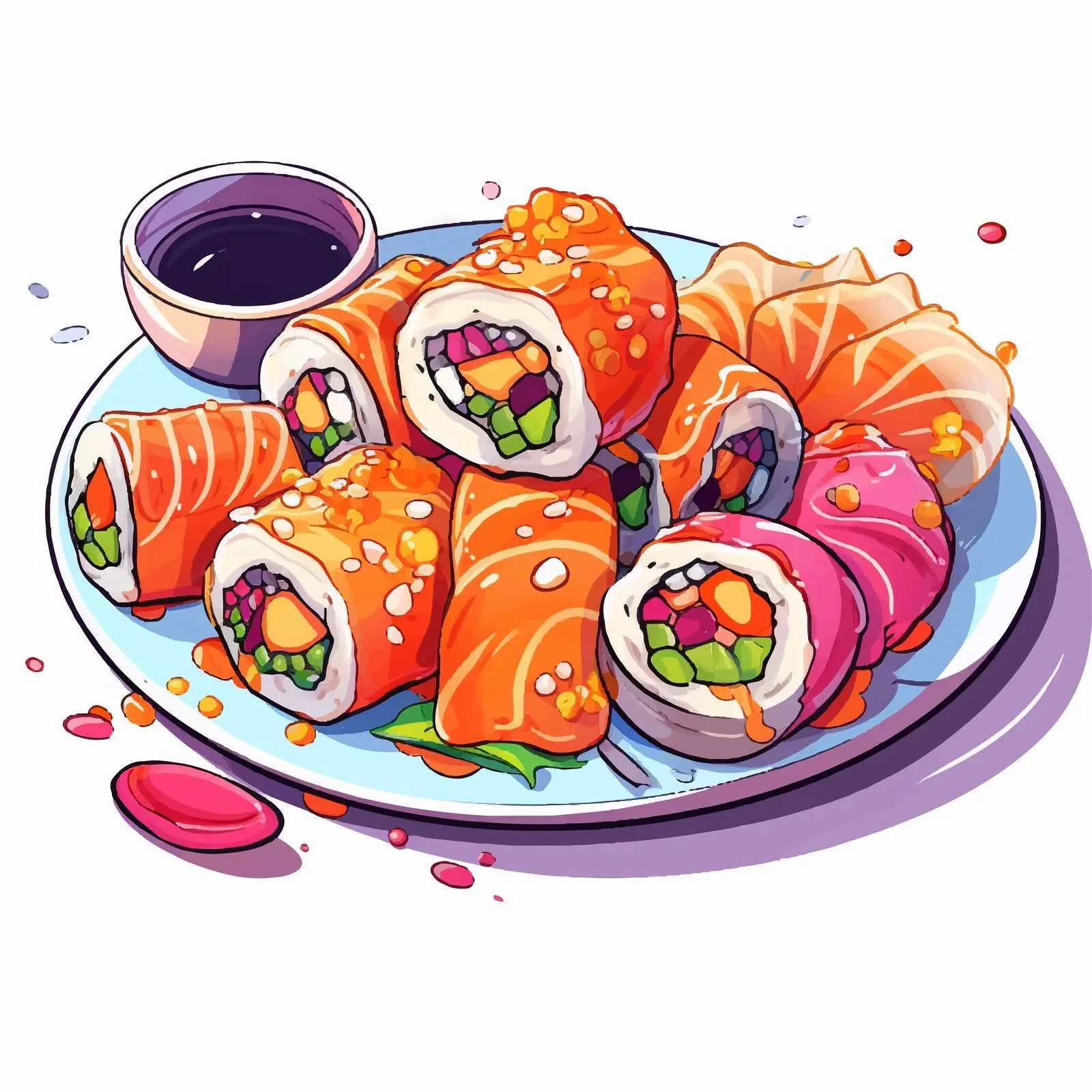 Colorful Sushi Rolls with Sauce Lunch Menu – free artistic food image from Dotvec