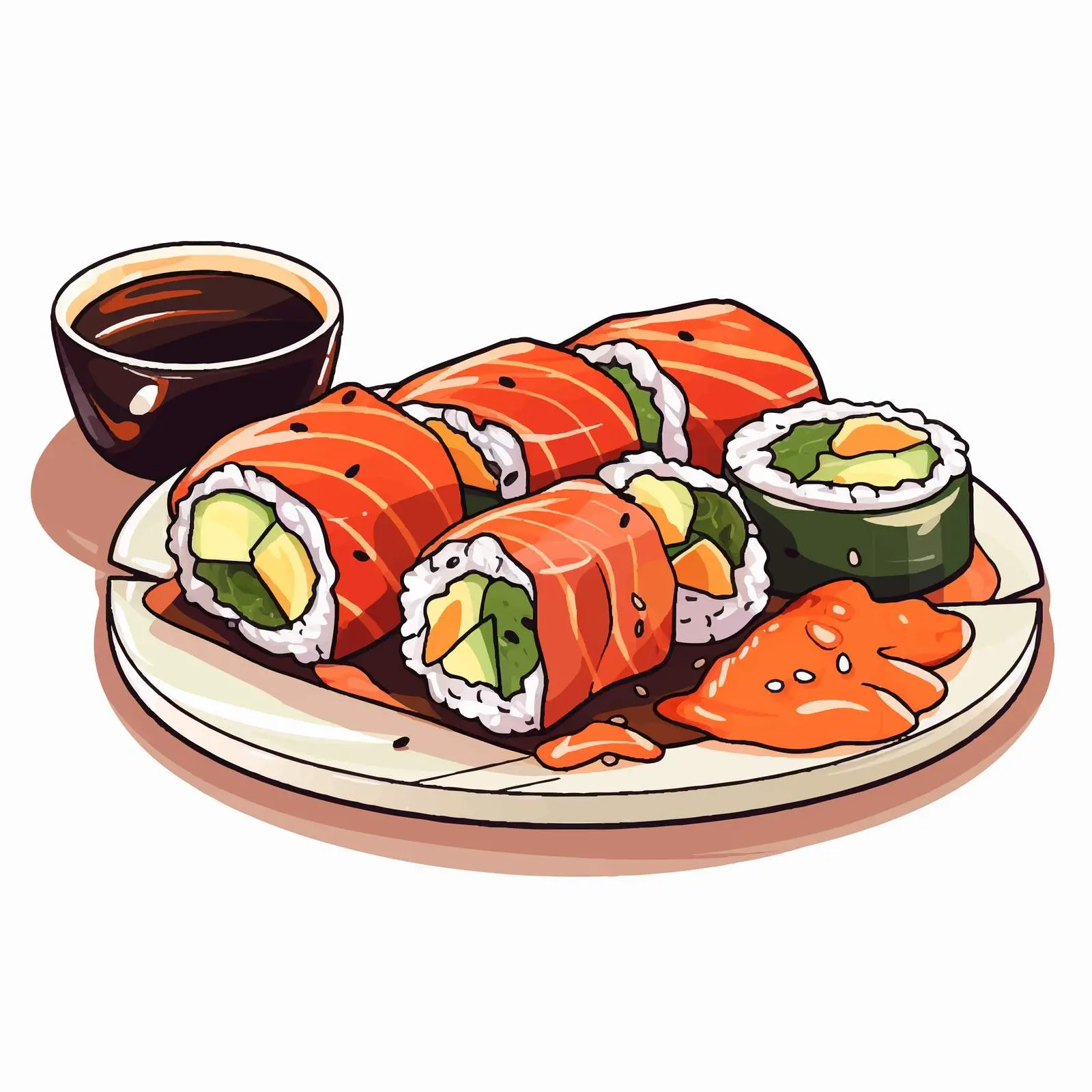 Colorful Sushi Rolls and Sauce Lunch Menu – free asian cuisine image from Dotvec