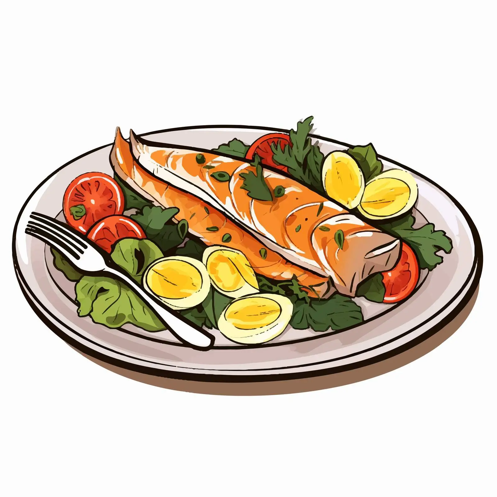Hand-Drawn Vegetable and Fish Salad Illustration — free download from Dotvec