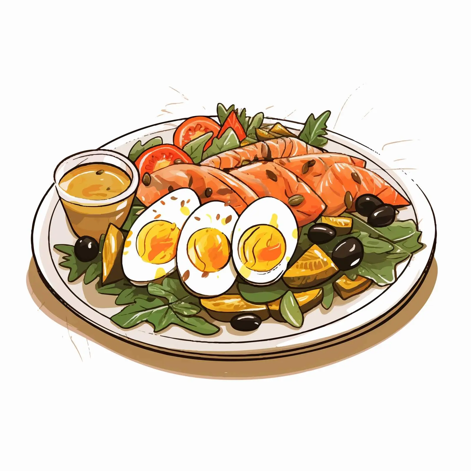 Hand-Drawn Vegetable and Fish Salad Artwork — free download from Dotvec