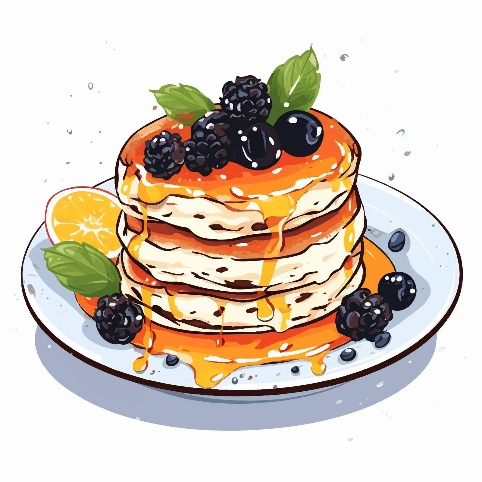 Syrniki with Fruit Doodle Style Illustration – free culinary illustration image from Dotvec