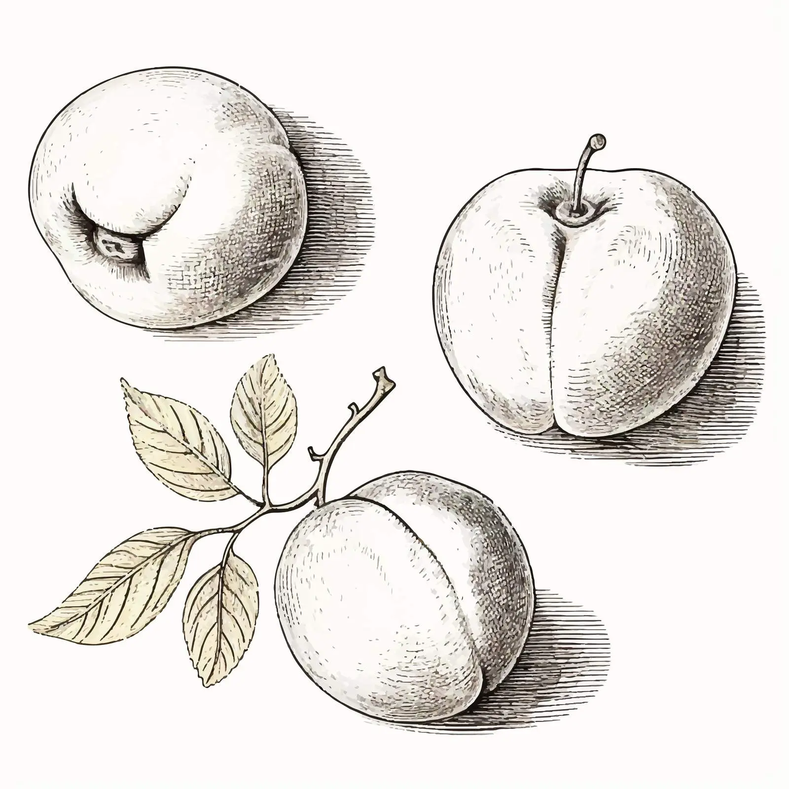 Retro Vintage Apricot and Leaf Engraving Vector – free etched image from Dotvec