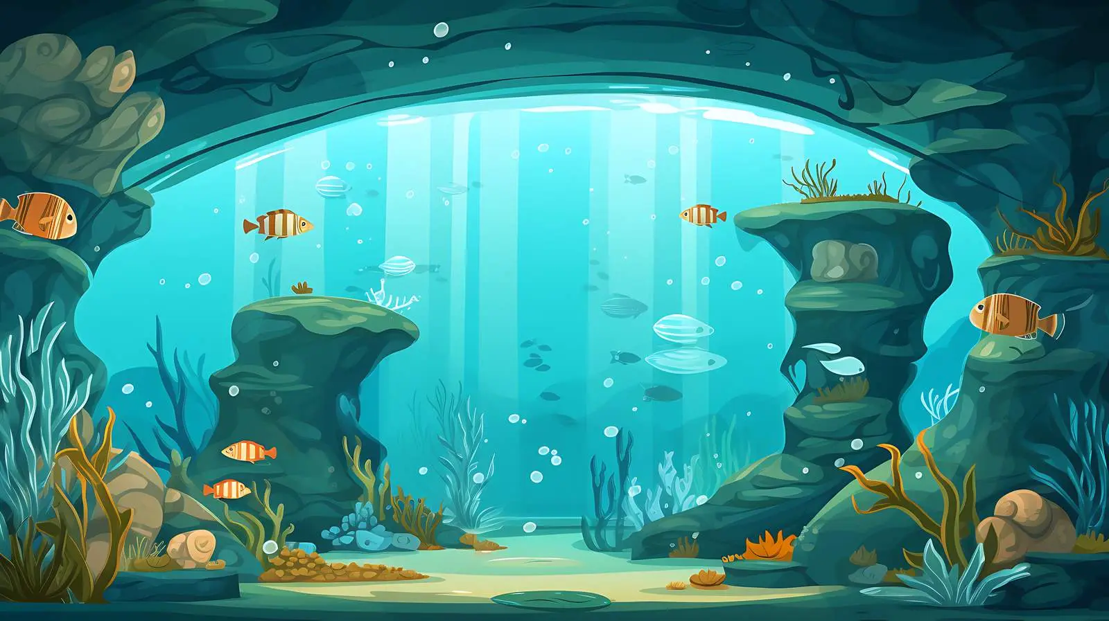Underwater Life Aquarium Scene Illustration — free download from Dotvec