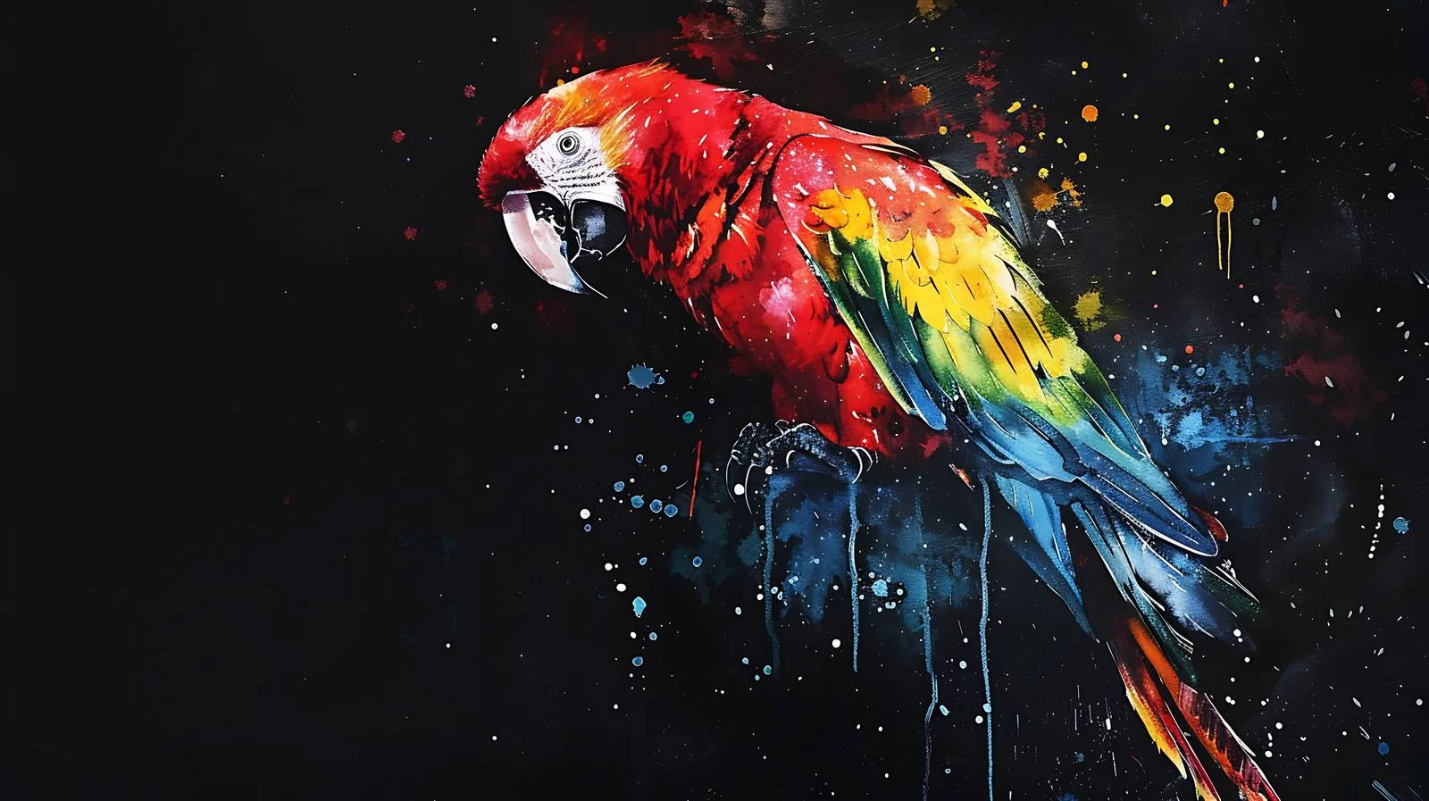 Vibrant Ara Parrot Watercolor Painting on Black — free download from Dotvec