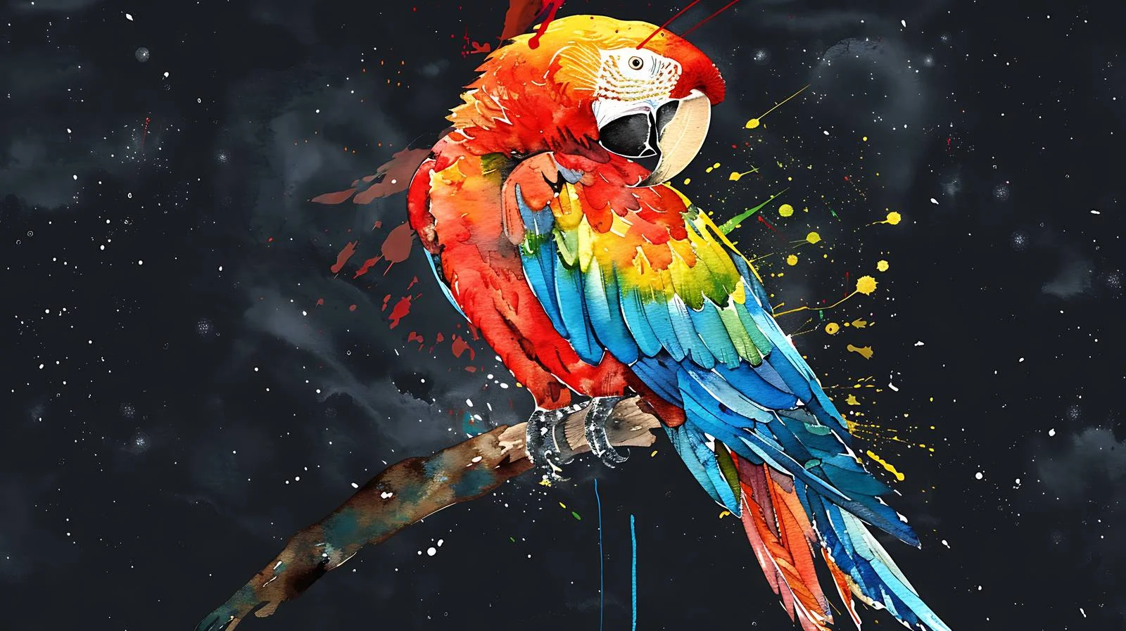 Vivid Ara Parrot Watercolor Painting on Black — free download from Dotvec