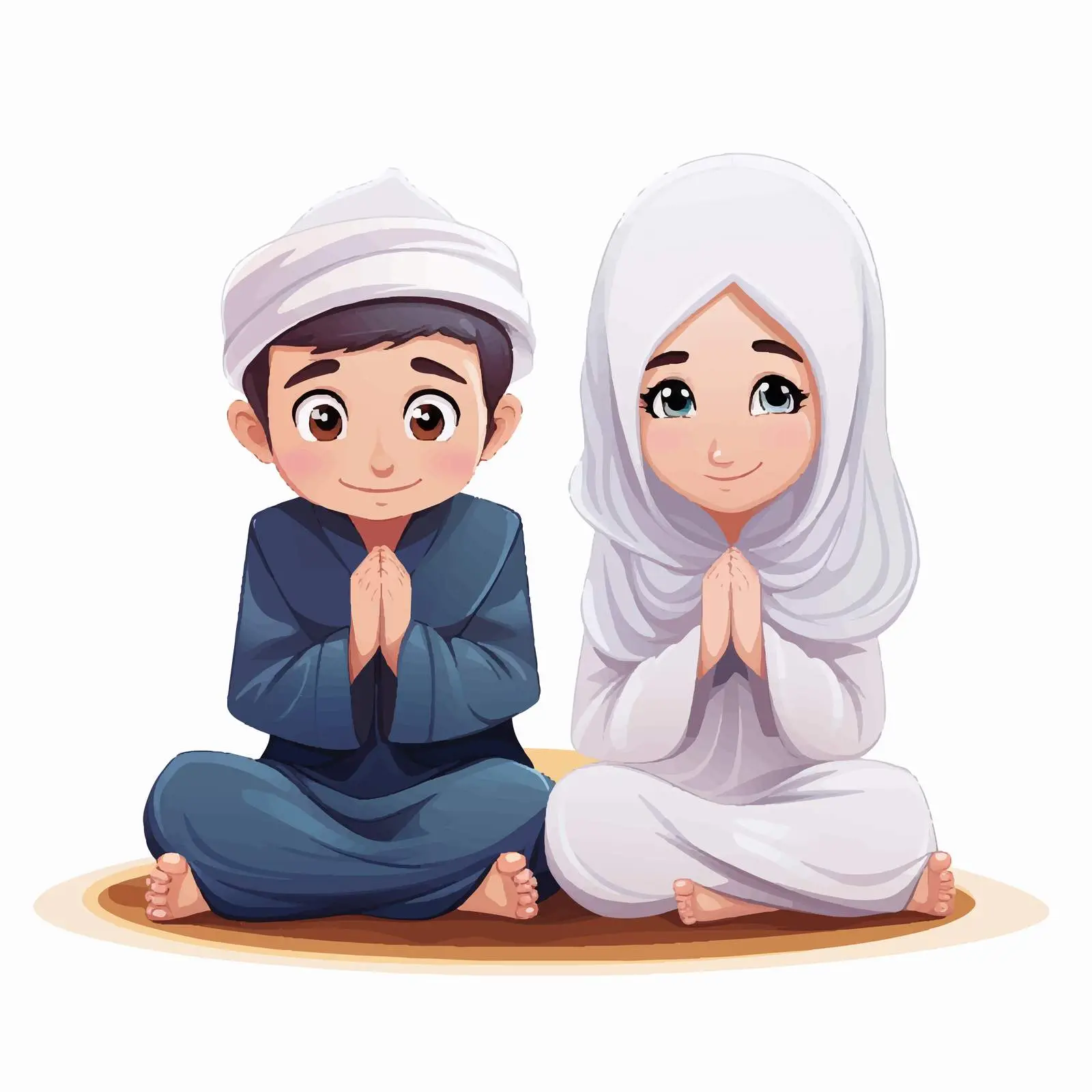 Arab Muslim Children in Traditional Prayer Attire — free download from Dotvec