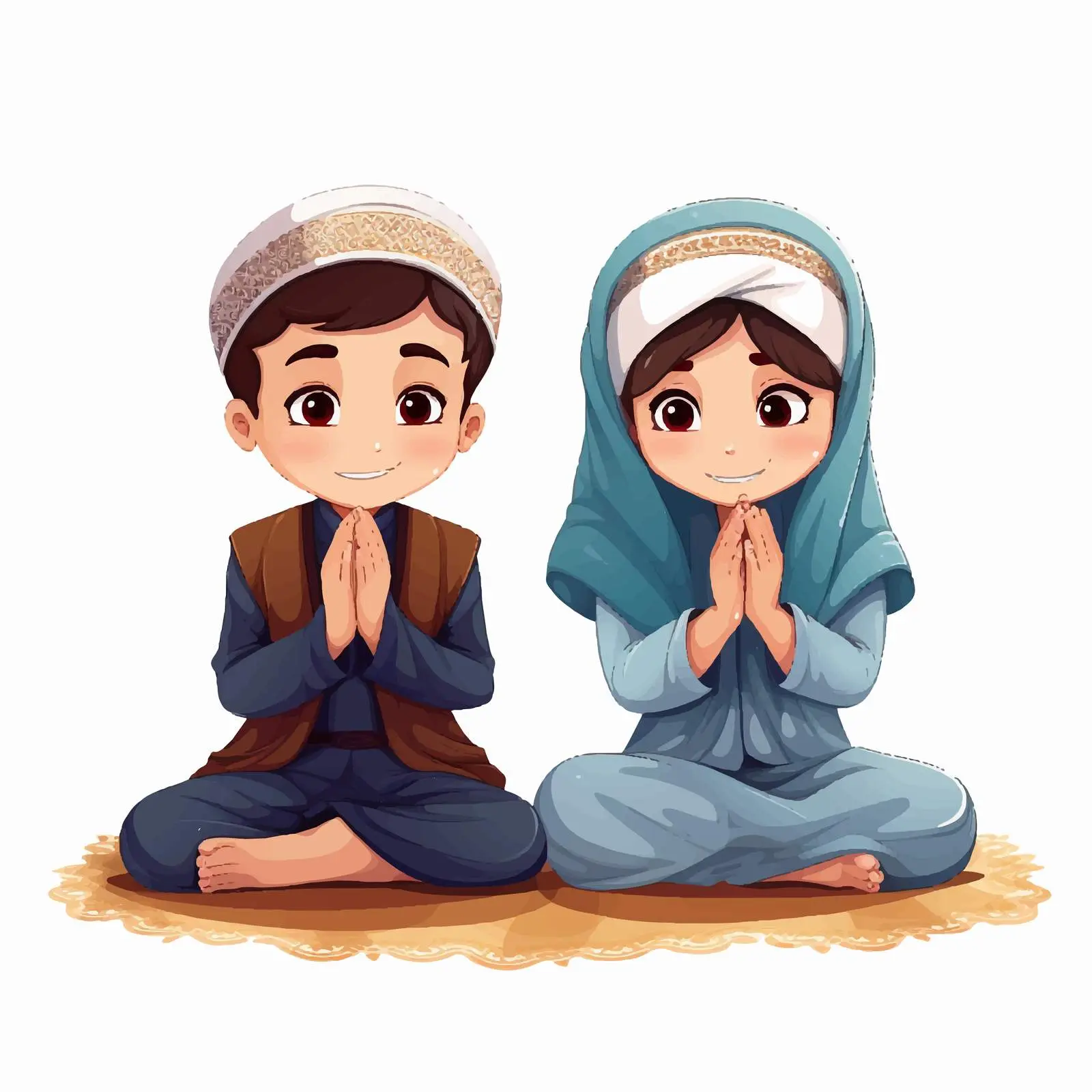 Arab Muslim Children Praying in Traditional Clothing — free download from Dotvec