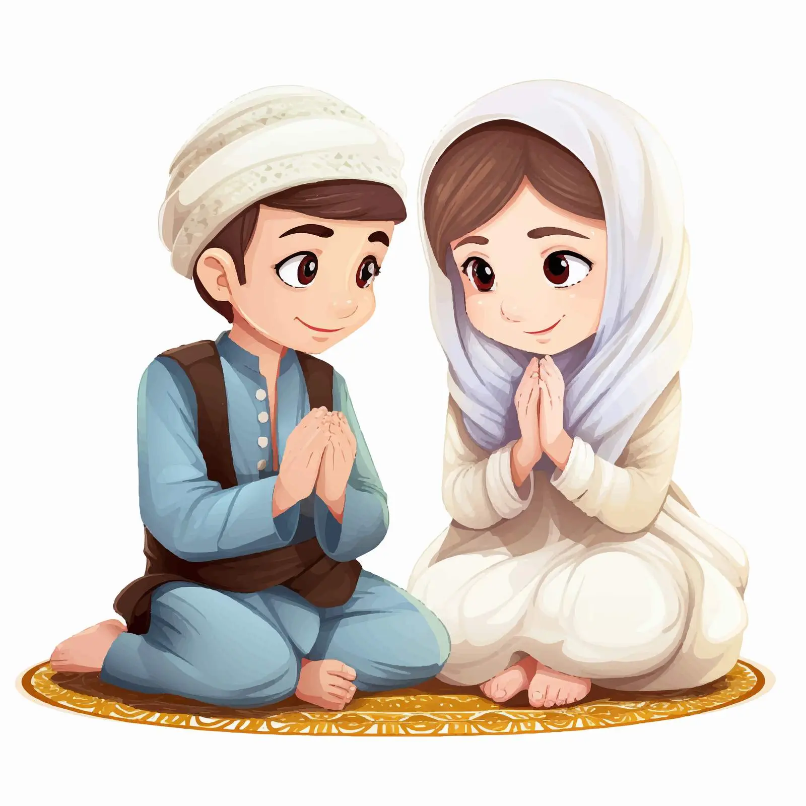 Arab Muslim Children in Traditional Prayer Clothing — free download from Dotvec