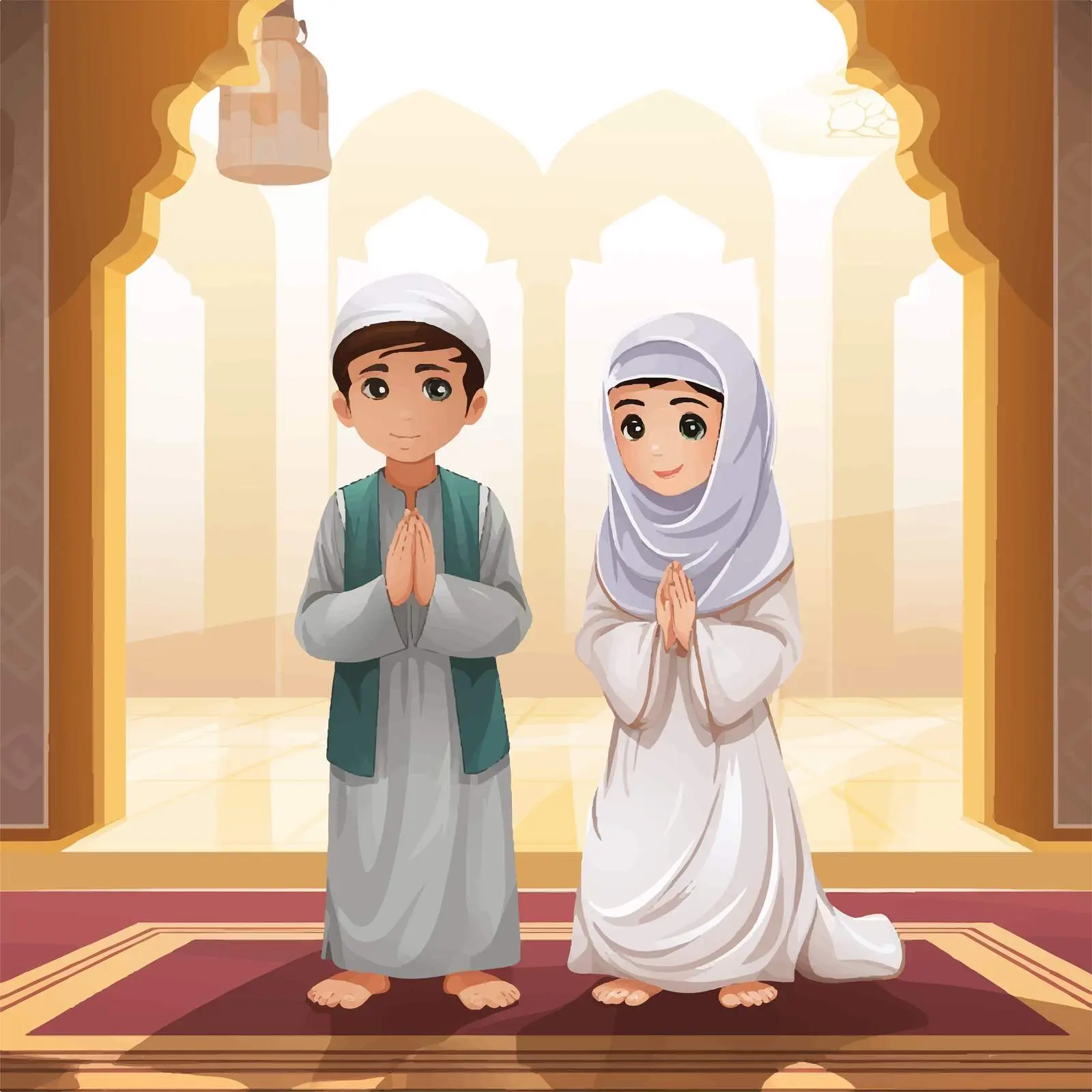 Arab Muslim Children Praying in Traditional Attire — free download from Dotvec