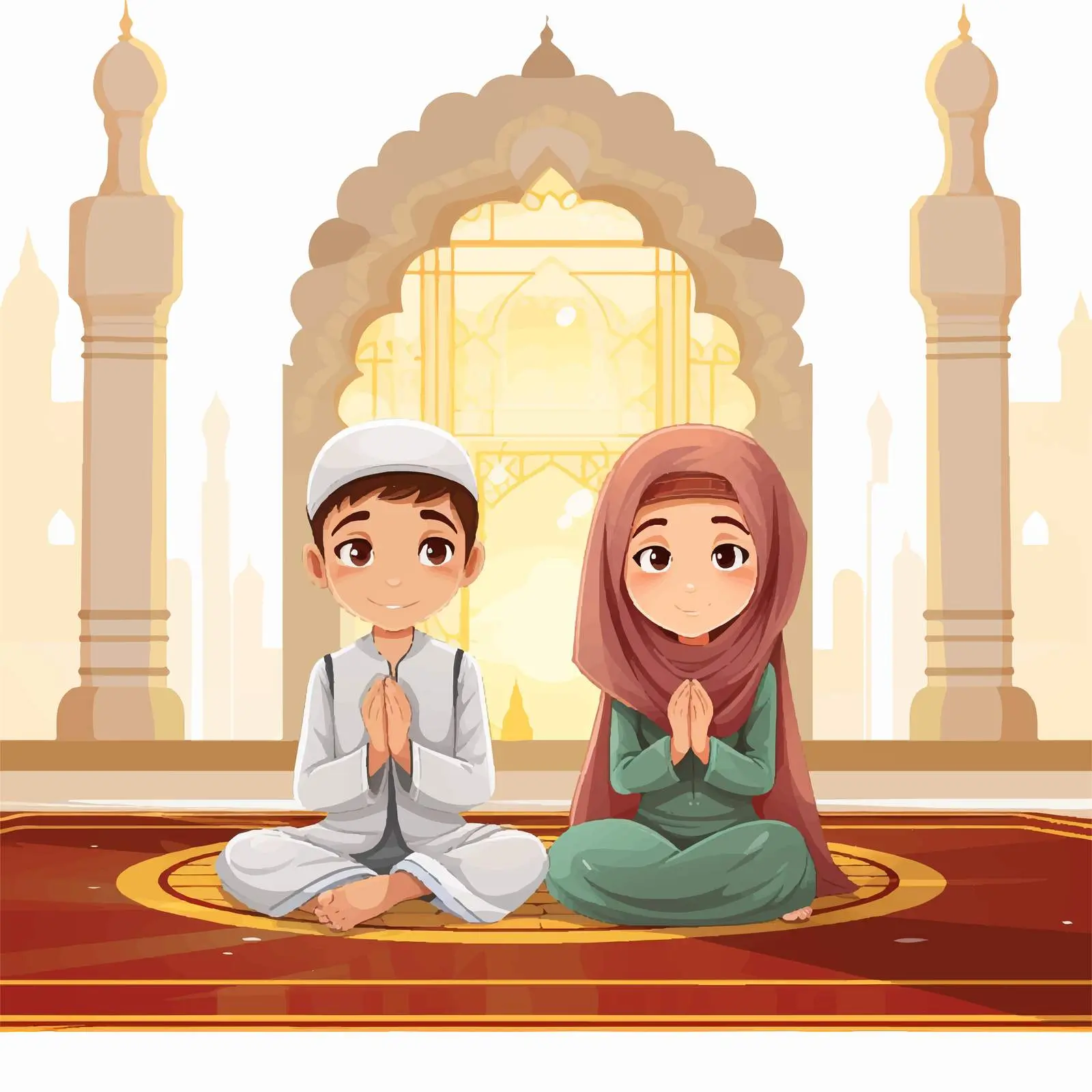 Arab Muslim Children Praying in Traditional Attire — free download from Dotvec