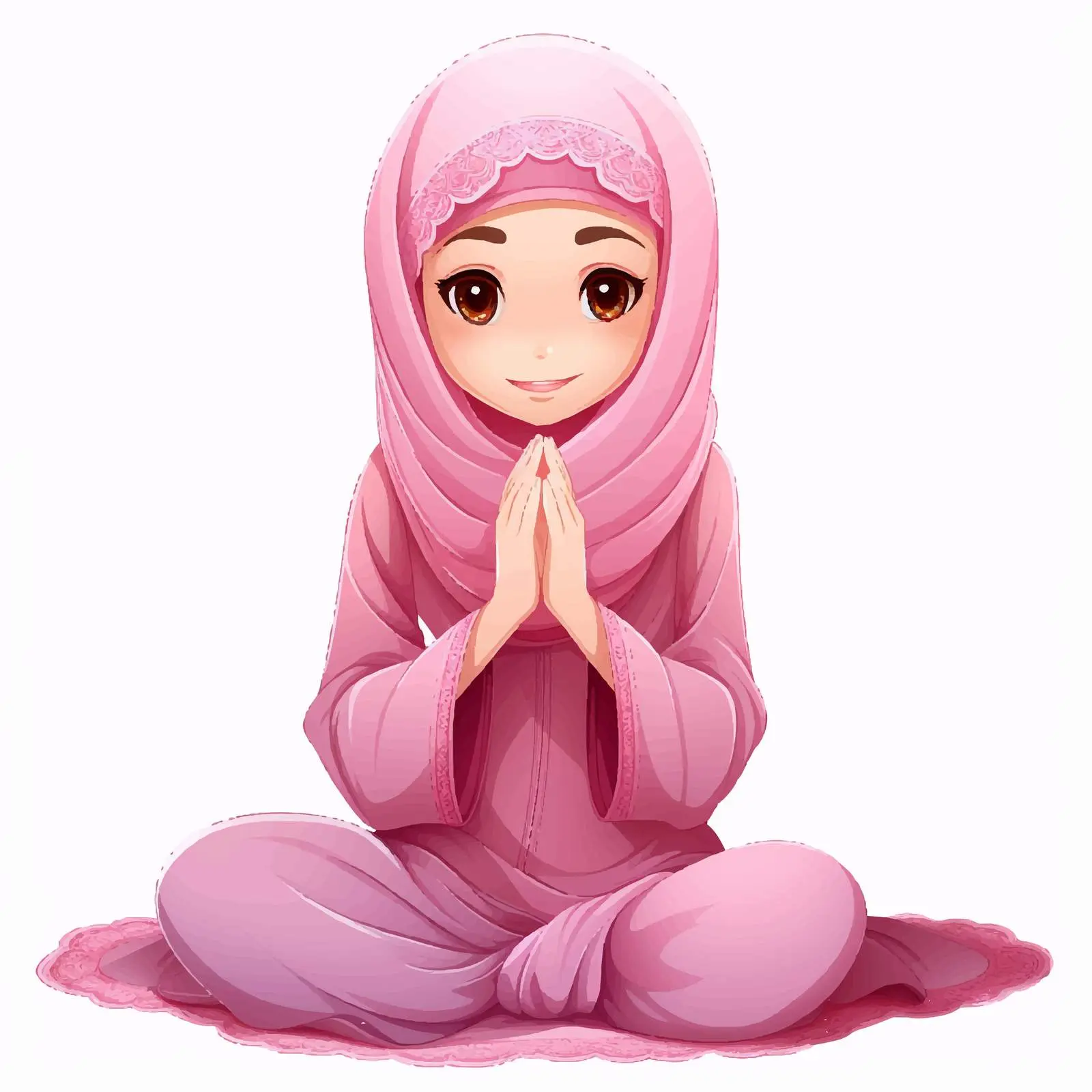 Arab Muslim Girl Praying in Pink Traditional Attire — free download from Dotvec