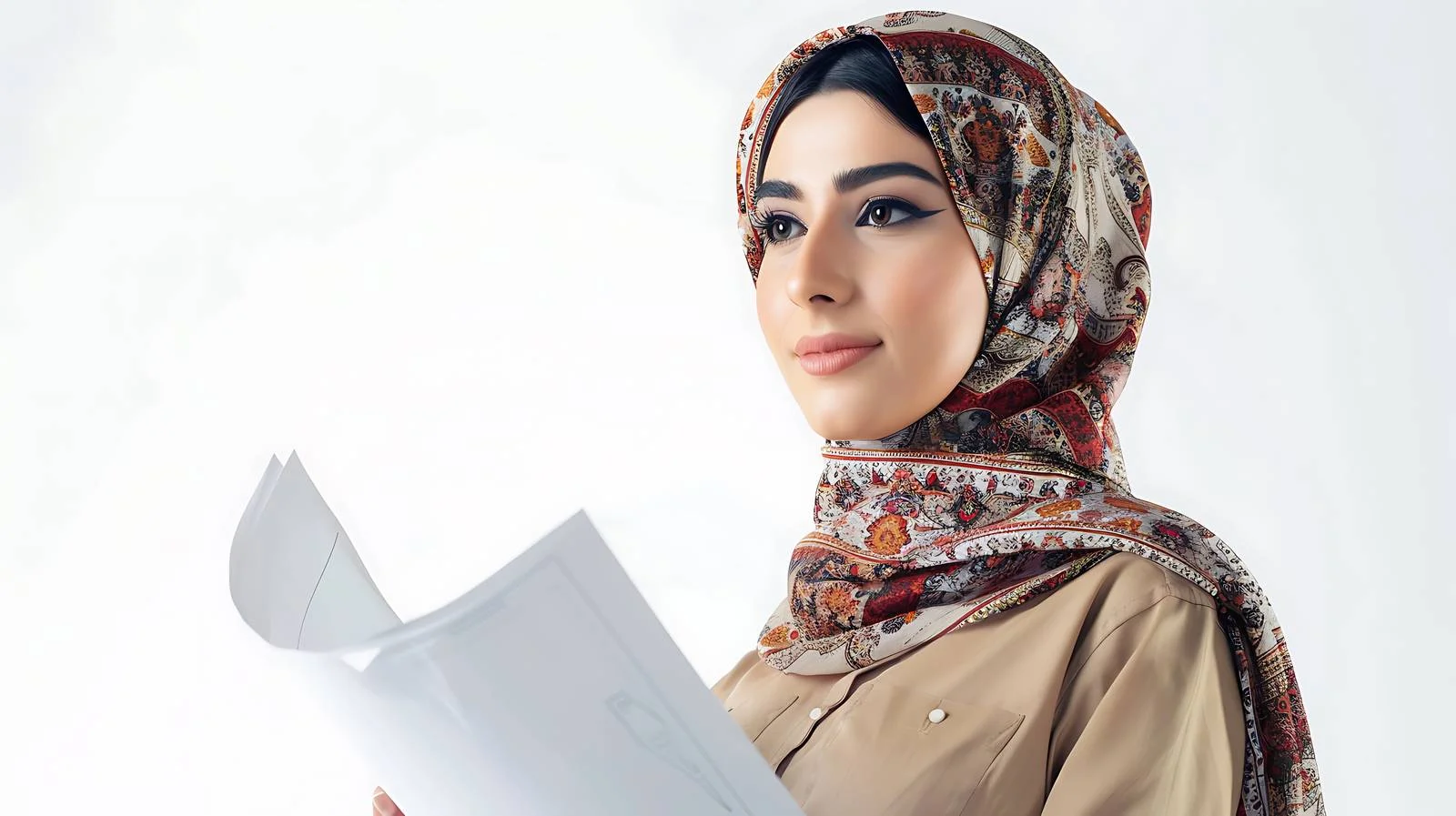 Arab female architect with blueprint outdoors — free download from Dotvec