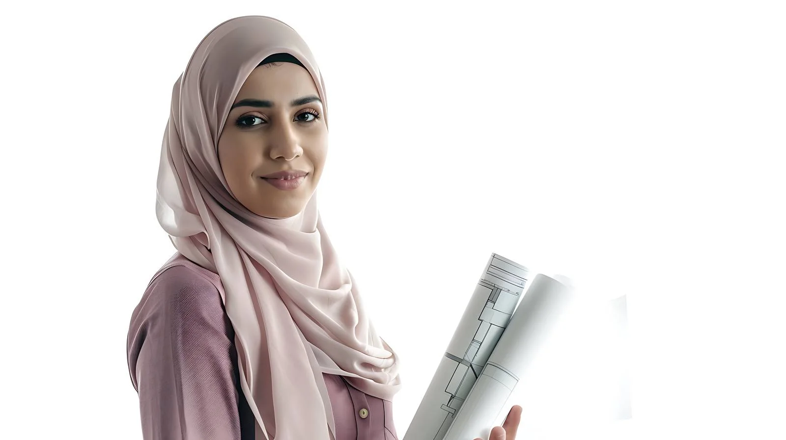 Female Arab Architect Checking Blueprint Outdoors — free download from Dotvec