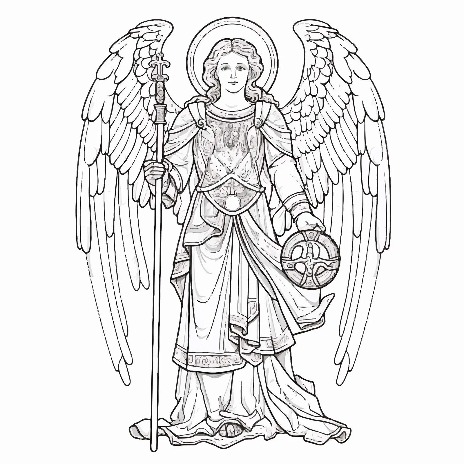 Archangel Uriel Byzantine Style Coloring Page – free meditative art image from Dotvec