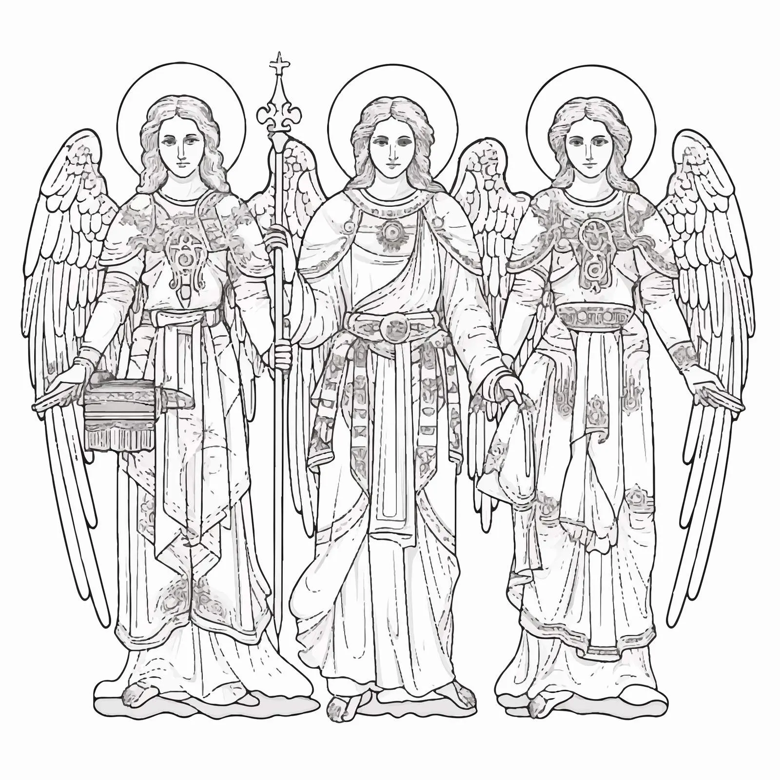 Byzantine Style Archangels Coloring Page – free tutorial image from Dotvec