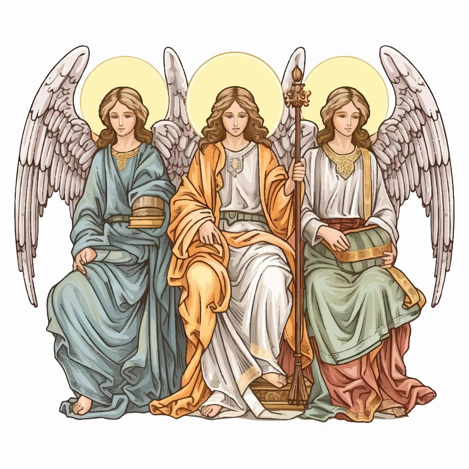 Archangels Sitting in Byzantine Fresco Illustration – free fresco image from Dotvec